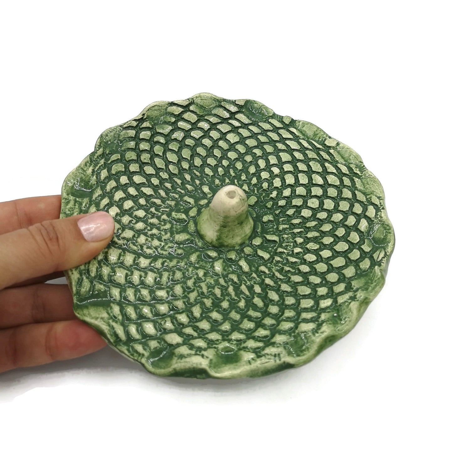 Handmade Ceramic Green Incense Stick Holder With Vintage Lace Texture, Best Gifts For Her, Clay Incense Burner, Housewarming Gift First Home - Ceramica Ana Rafael