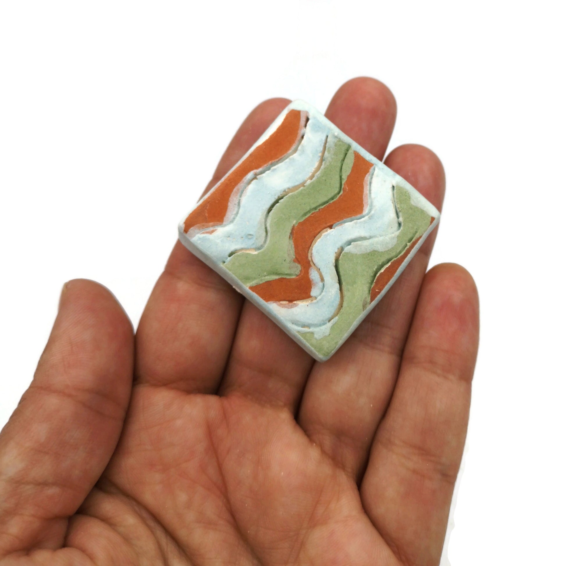 Handmade Ceramic Brooch For Women 9th Anniversary Gifts, Hand Painted Square Shaped Brooch For Mom Birthday Gift, 50th birthday gift - Ceramica Ana Rafael