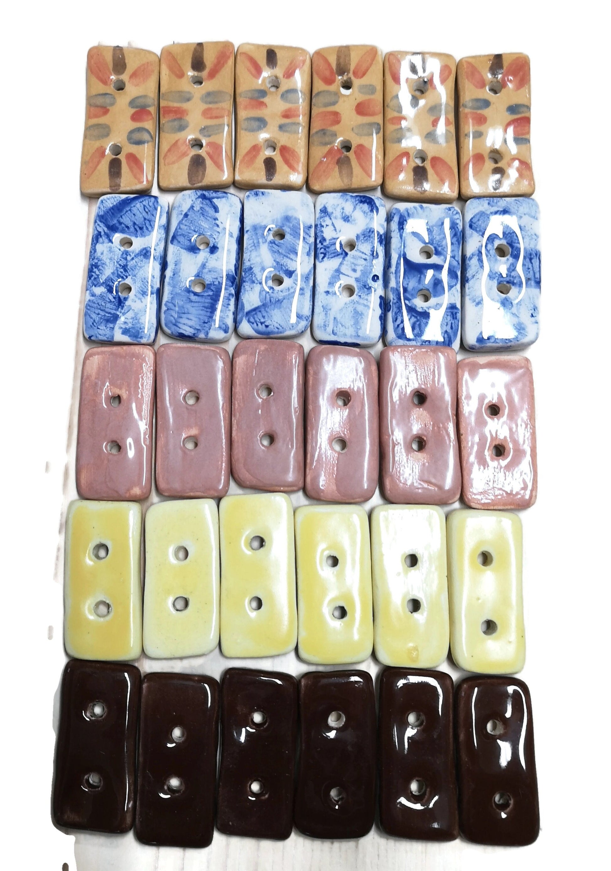 5Pc 40mm Assorted Large Rectangular Sewing Buttons For Crafts, Novelty Sewing Supplies And Notions, Handmade Ceramic Coat Buttons - Ceramica Ana Rafael