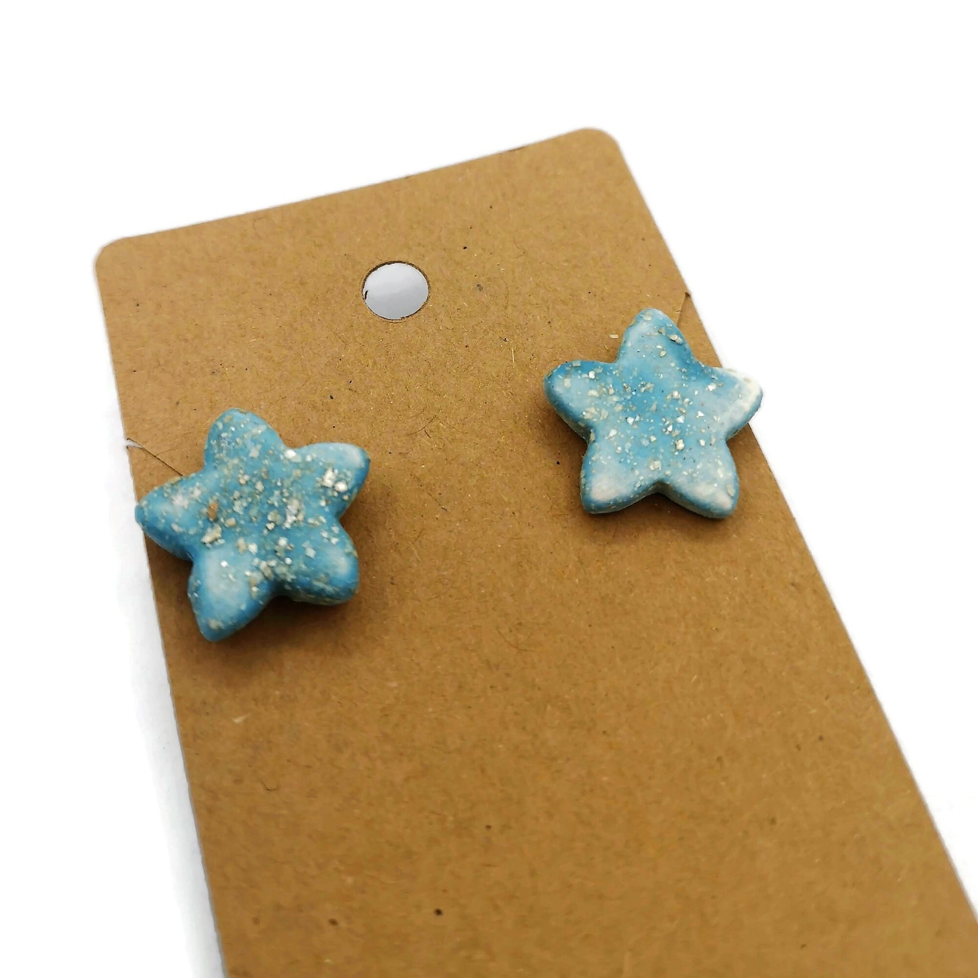 DAINTY STAR EARRINGS, Turquoise Studs, Geometric Star Earrings, Minimalist Clay Stud Earrings Small, Handmade Ceramic Stocking Stuffers - Ceramica Ana Rafael
