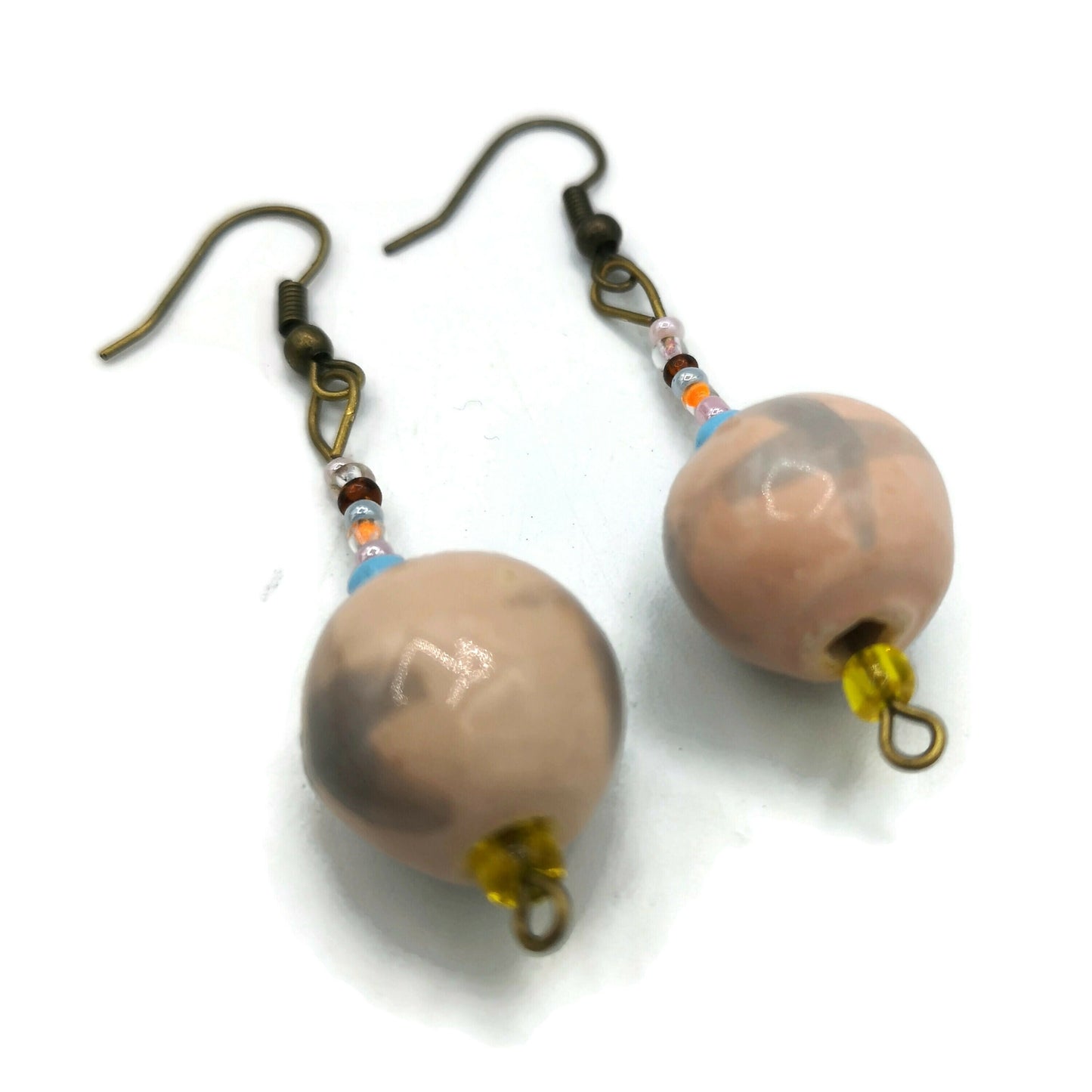 Handmade Ceramic Beaded Earrings For Women, Unique Drop Earrings Boho, 9th Anniversary Gift For Her, Novelty Dangle Earrings - Ceramica Ana Rafael