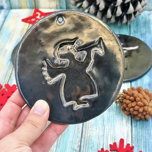 1Pc Handmade Ceramic Angel Wall Hanging Ornament, Golden Pottery Christmas Tree Ornaments, Guardian Angel Art For Christian Home Decor