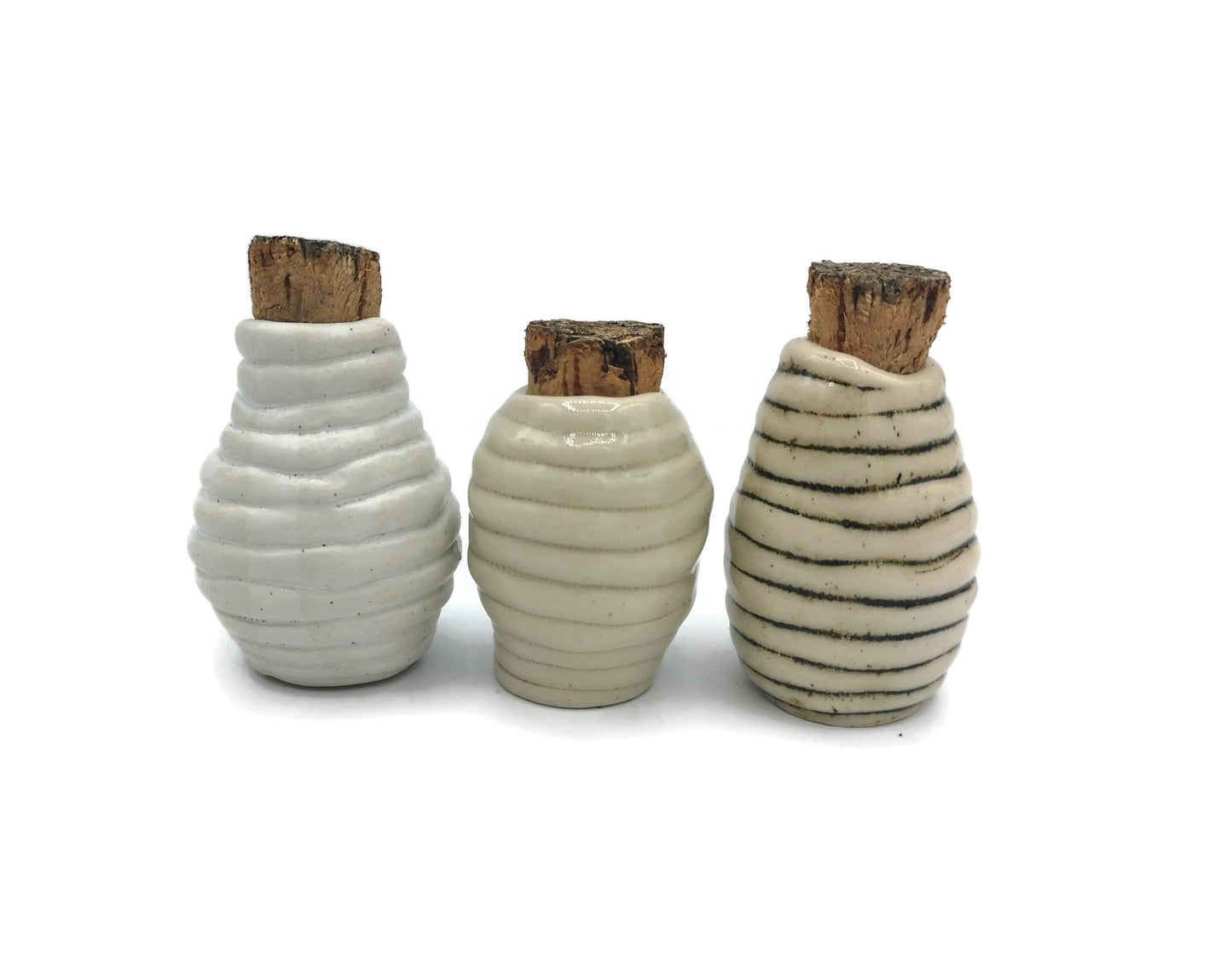 Small Ceramic Vase Set Of 3, Handmade Ceramic Bottle With Cork Stopper, Textured Pottery Mom Birthday Gift From Daughter - Ceramica Ana Rafael