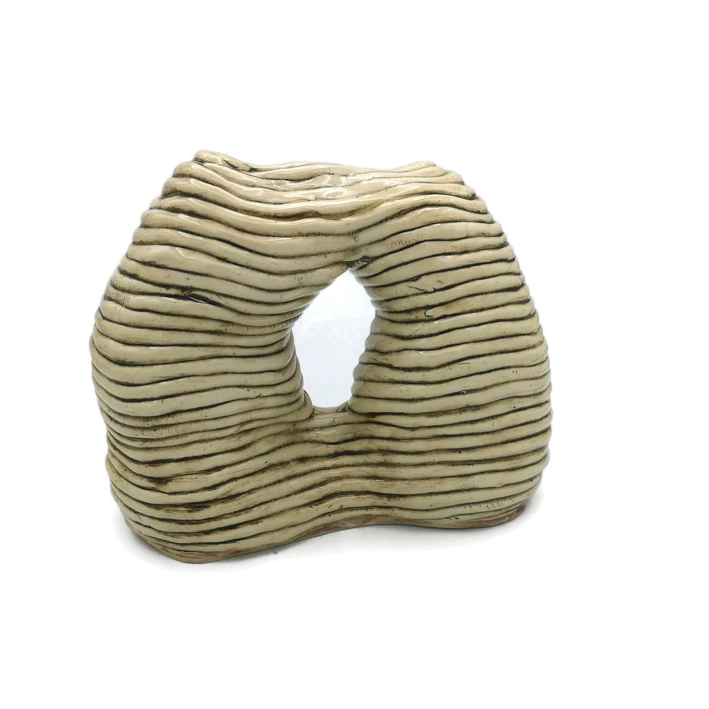 Modern Ceramic Sculpture Hollow Shaped Handmade Contemporary Art, Textured Table Sculpture, Large Floor Vase, Custom Wedding Gift For Couple - Ceramica Ana Rafael