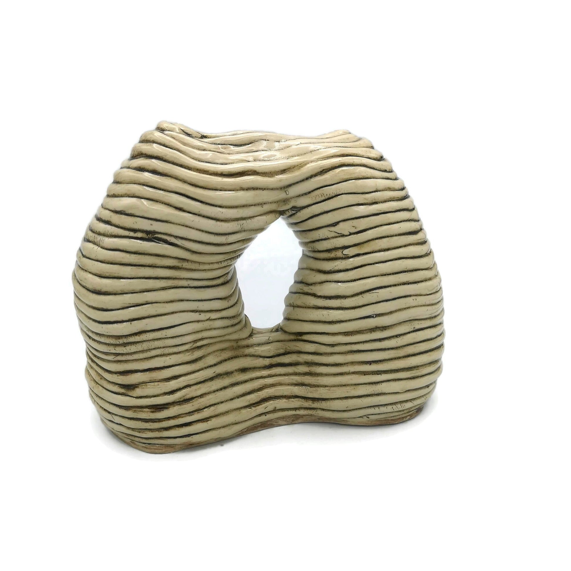 Modern Ceramic Sculpture Hollow Shaped Handmade Contemporary Art, Textured Table Sculpture, Large Floor Vase, Custom Wedding Gift For Couple - Ceramica Ana Rafael