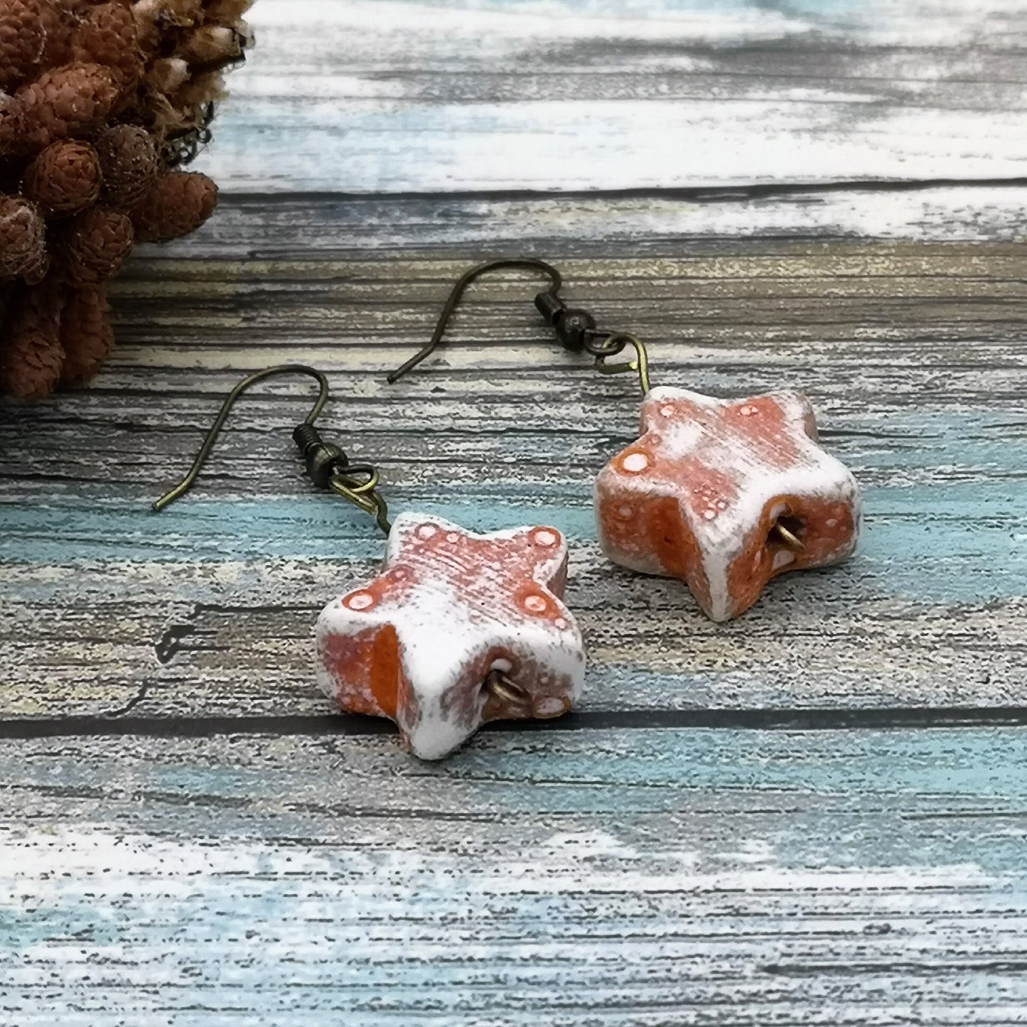 STAR EARRINGS DANGLE, Ceramic Star Drop Earrings, 9th Anniversary Gift For Her, Novelty Charm Aesthetic Earrings - Ceramica Ana Rafael