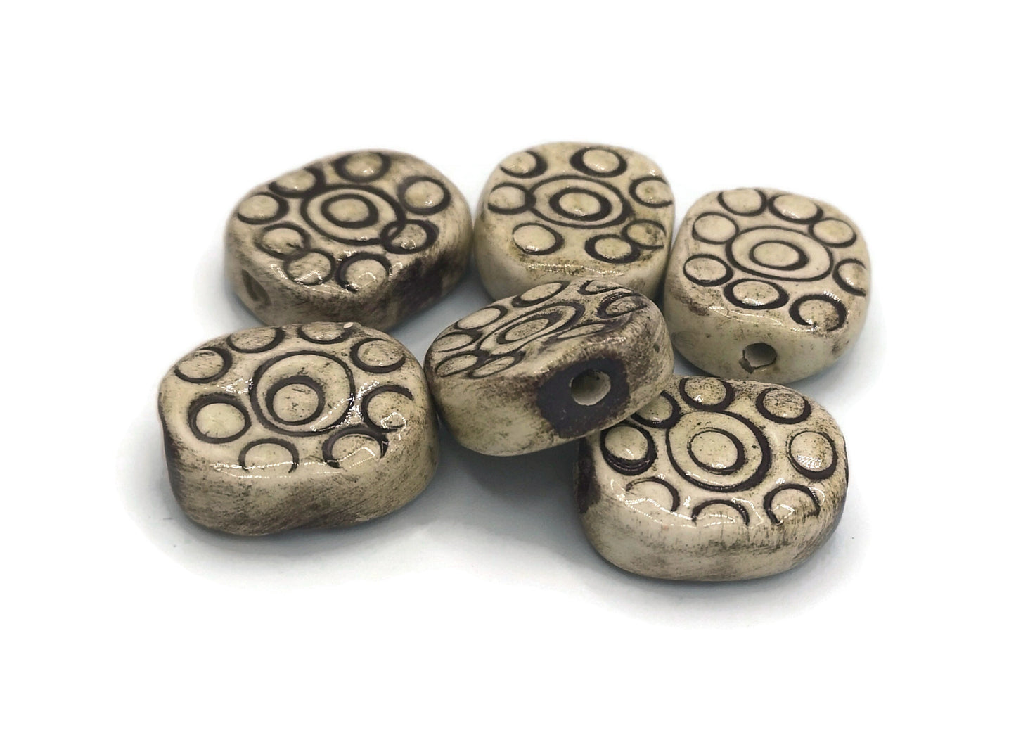 Handmade Ceramic Beads, Unique Clay Jewelry Beads, Unusual Porcelain Beads, Decorative Oval Beads For Crafts - Ceramica Ana Rafael