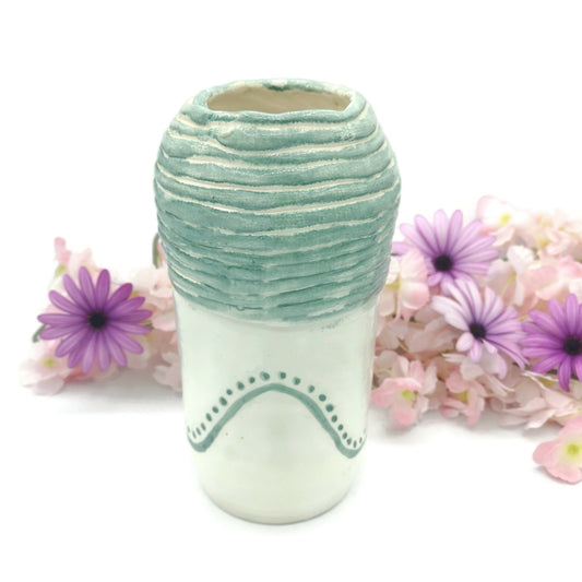 Handmade Ceramic Vase Hand Painted Sage Green Pottery For Home Decor, Portuguese Tall Vase With Texture To Put Fresh Flowers - Ceramica Ana Rafael