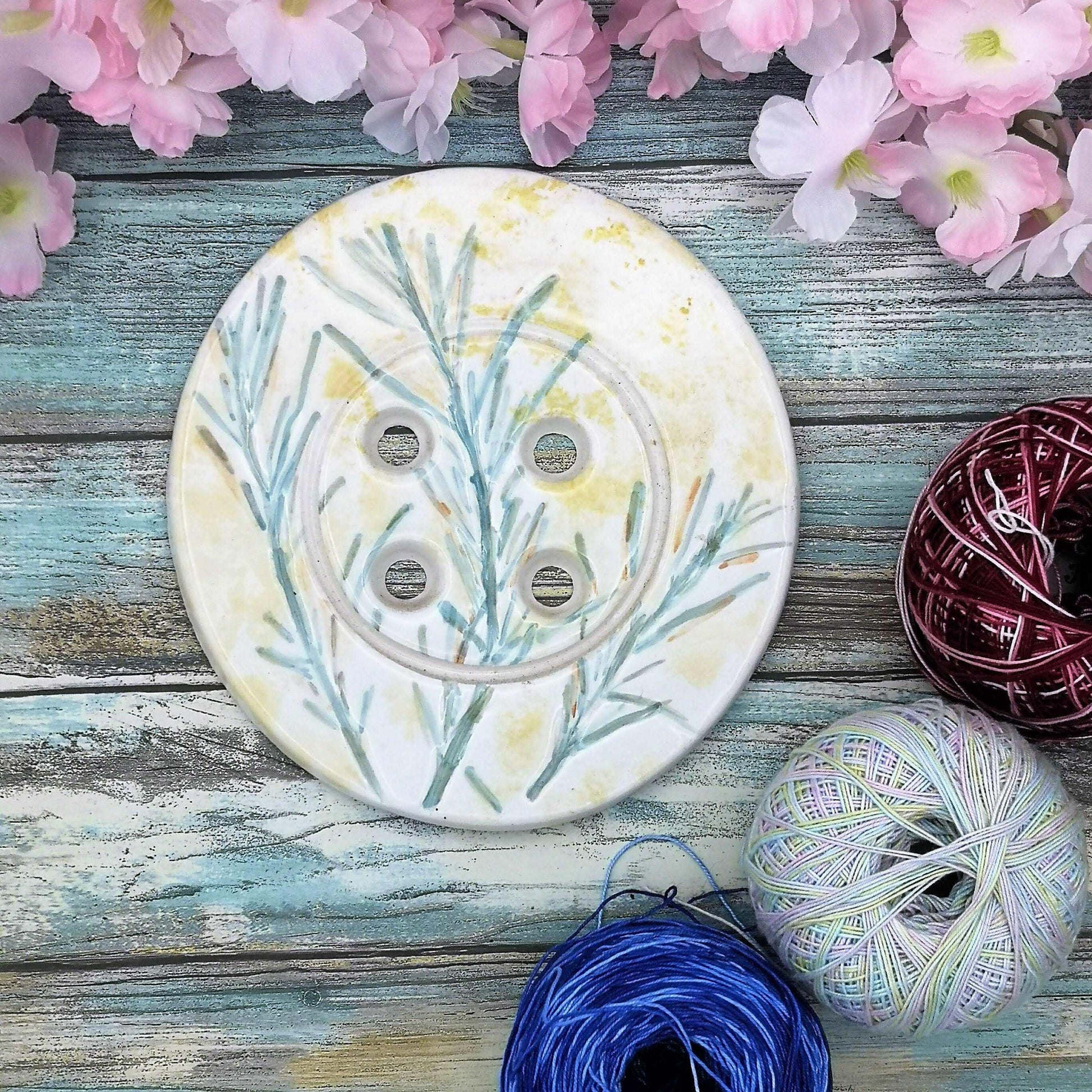 1Pc 145mm Giant Round Sewing Buttons Wall Art, Mothers Day Gift, Handmade Ceramic Plant Mom Birthday Gift From Daughter, Best Sellers