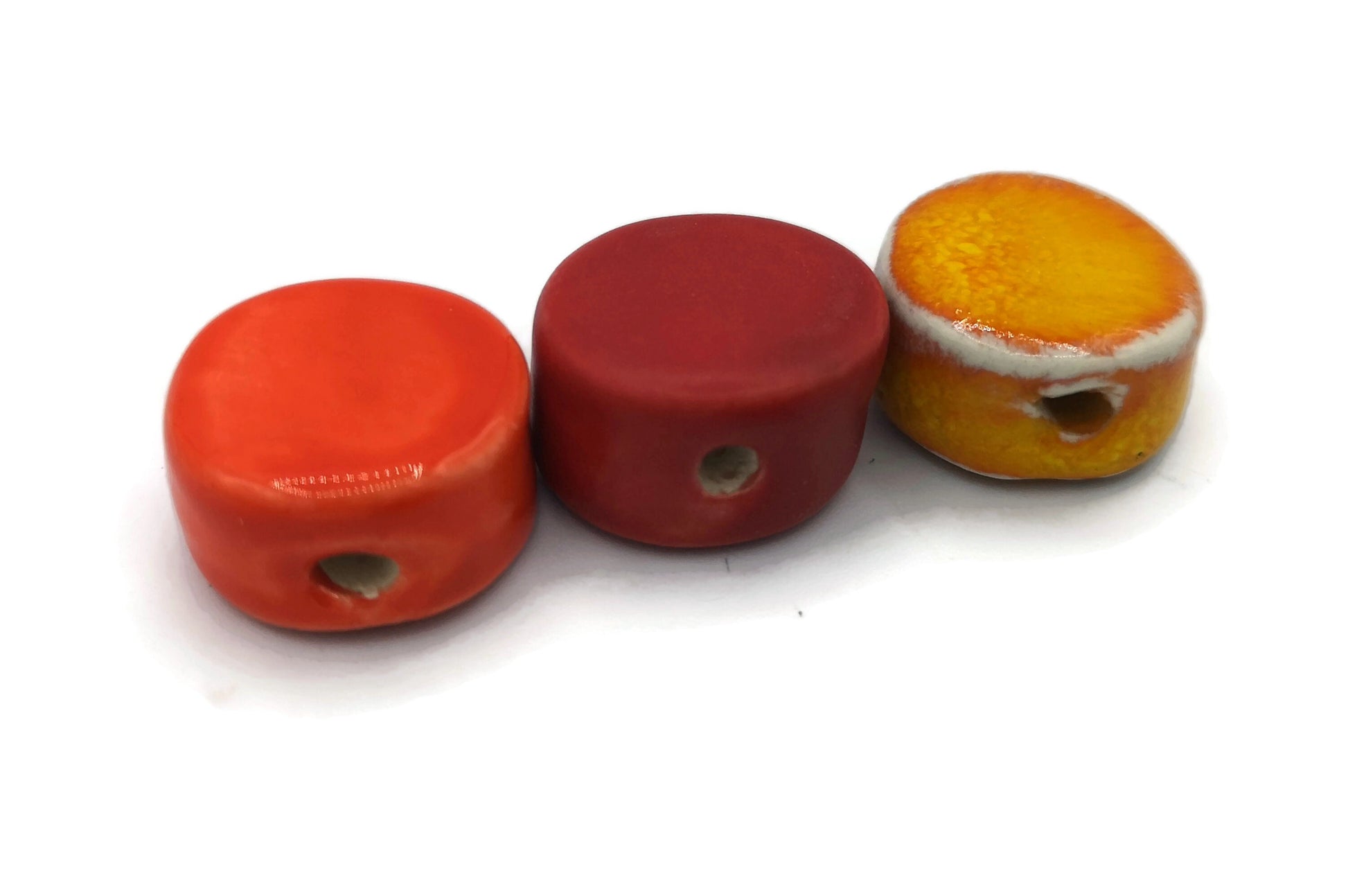 Circle Beads, Handmade Ceramic Coin Beads, Rondelle Bead, Unique Decorative Set of 3 Mixed Clay Disc Beads With 2mm Hole For Jewelry Making - Ceramica Ana Rafael