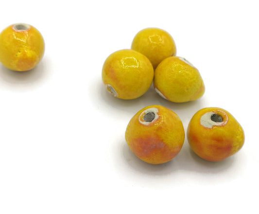 6Pc 15mm Handmade Ceramic Beads For Jewelry Making, Colorful Orange Decorative Craft Beads, Macrame Beads Large Hole 2mm, Round Clay Beads - Ceramica Ana Rafael