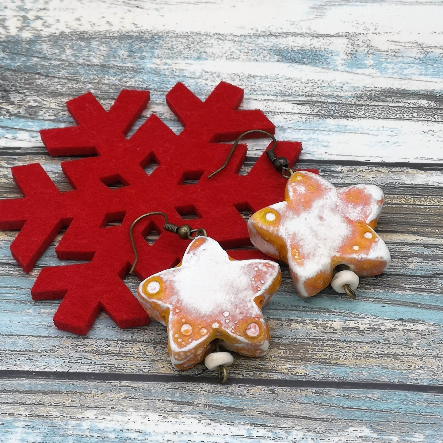 STAR EARRINGS DANGLE, Ceramic Star Drop Earrings, 9th Anniversary Gift For Her, Novelty Charm Aesthetic Earrings - Ceramica Ana Rafael