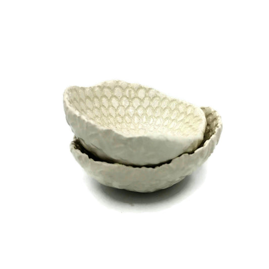 Small Handmade Ceramic Bowl Set 2Pc White Textured Pottery Ring Holder, Clay Trinket Dish Mom Birthday Gift From Daughter, Jewelry Organizer - Ceramica Ana Rafael
