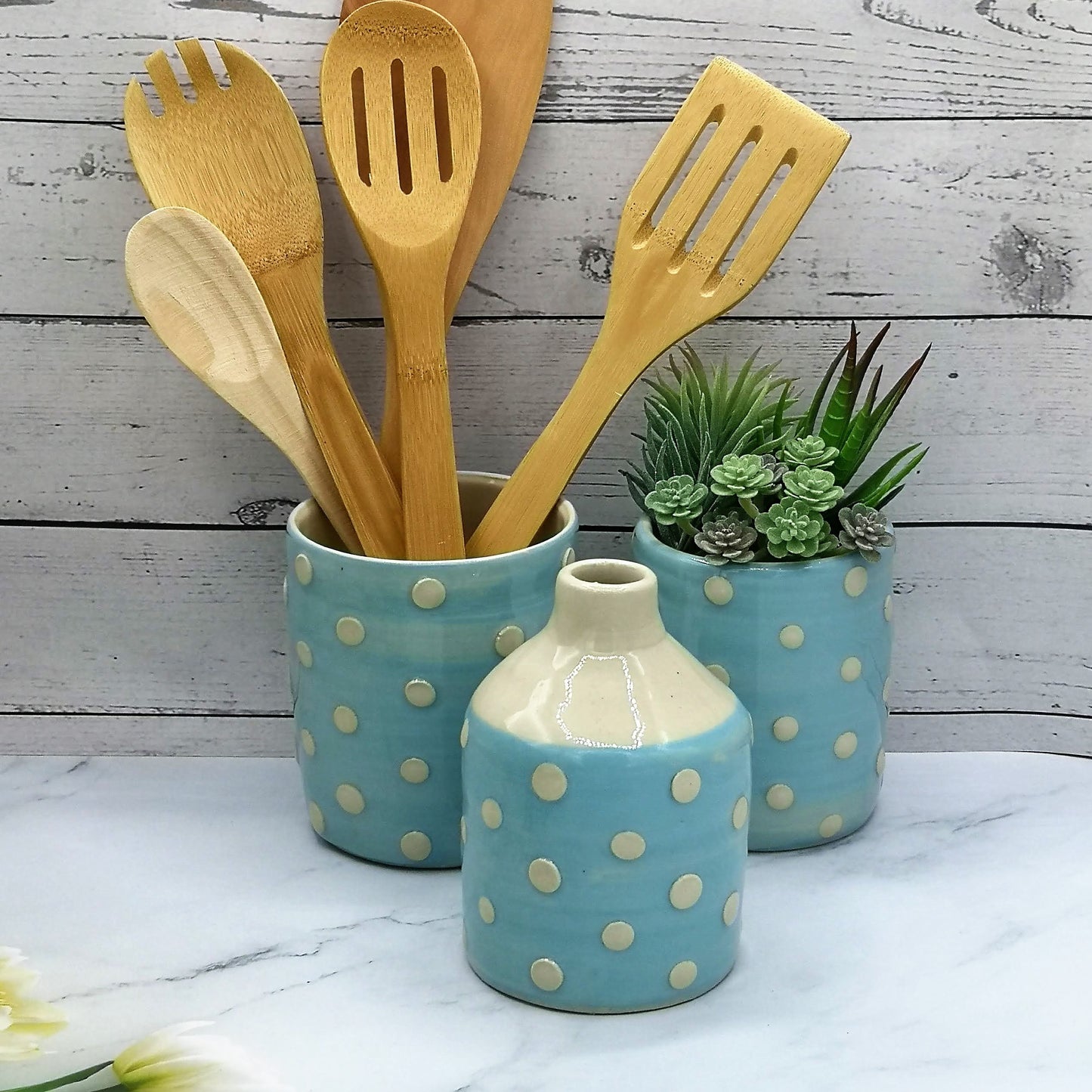 Handmade Ceramic Utensil Holder, Turquoise Kitchen Utensil Organizer, Unique Wedding Gift For Couple, Housewarming Gift New Home - Ceramica Ana Rafael