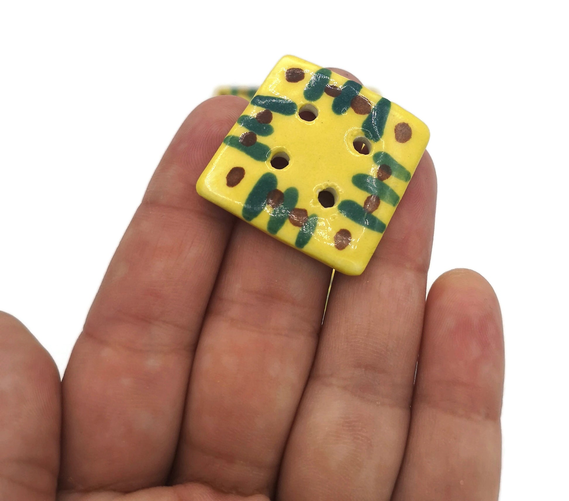 6Pc 30mm Extra Large Square Sewing Buttons Hand Painted, Handmade Ceramic Novelty Buttons For Coat Or Crafts, Yellow Custom Buttons - Ceramica Ana Rafael