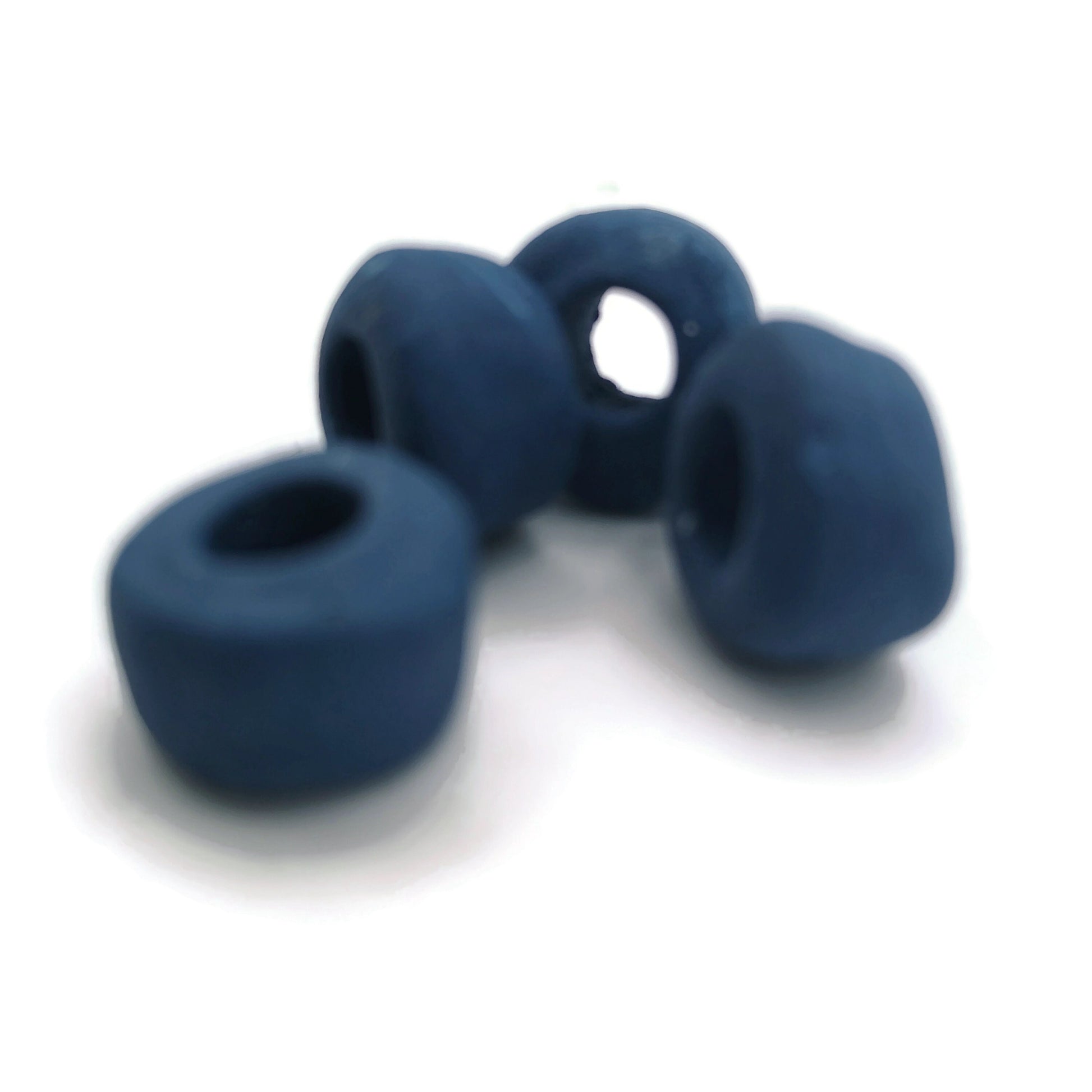 4Pcs 11mm Matte Blue Macrame Beads Large Hole 5mm, Handmade Ceramic Tube Beads For Jewelry Making, Clay Tube Beads - Ceramica Ana Rafael