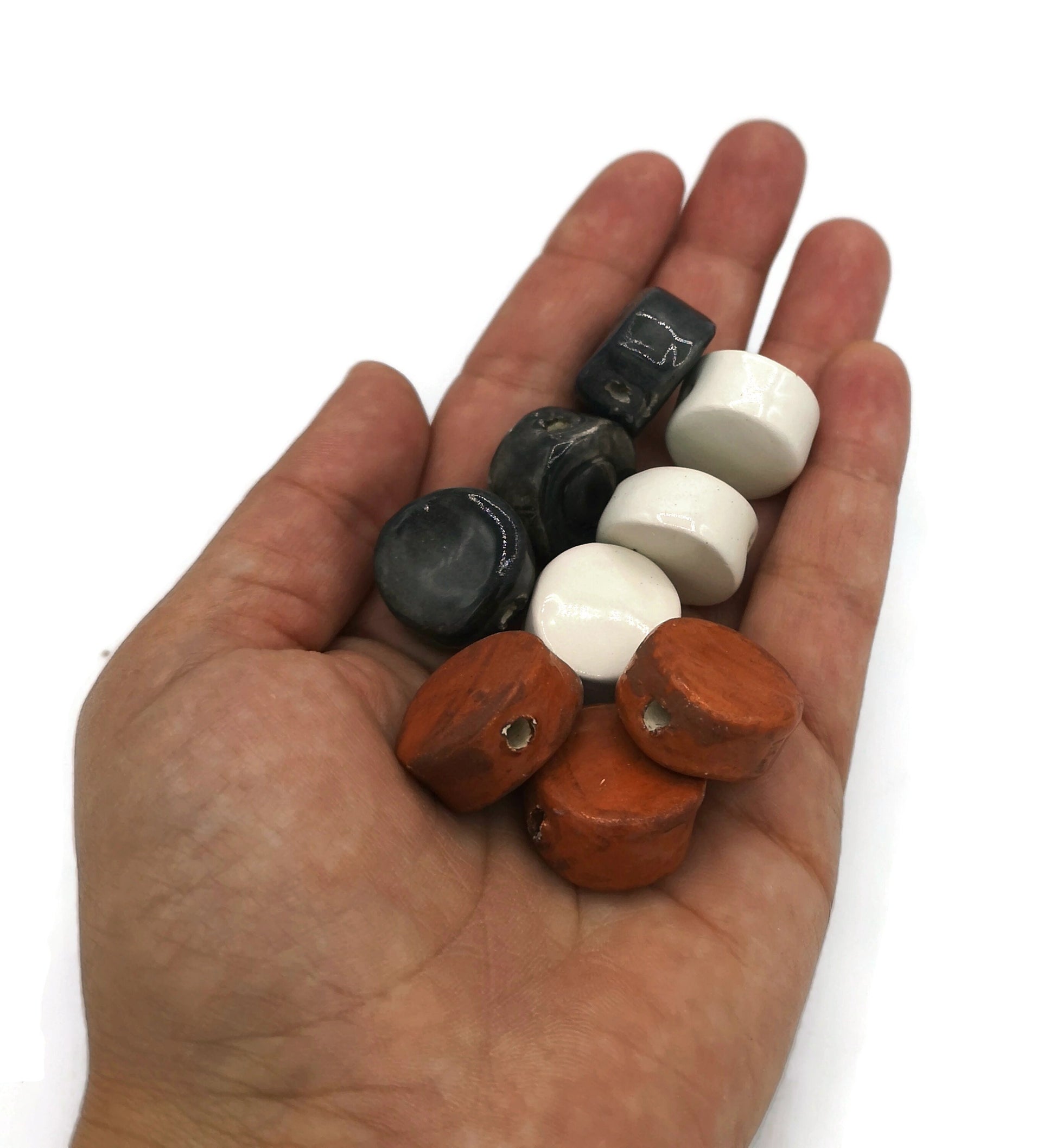 9Pcs 20mm Extra Large Handmade Ceramic Beads for Jewelry Making, Macrame Beads Large Hole 2mm, Artisan Unusual Clay Beads For DIY Crafts - Ceramica Ana Rafael