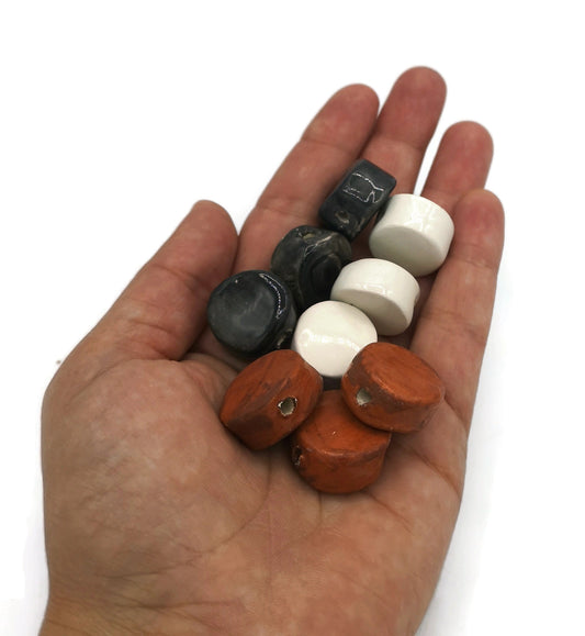 9Pcs 20mm Extra Large Handmade Ceramic Beads for Jewelry Making, Macrame Beads Large Hole 2mm, Artisan Unusual Clay Beads For DIY Crafts - Ceramica Ana Rafael