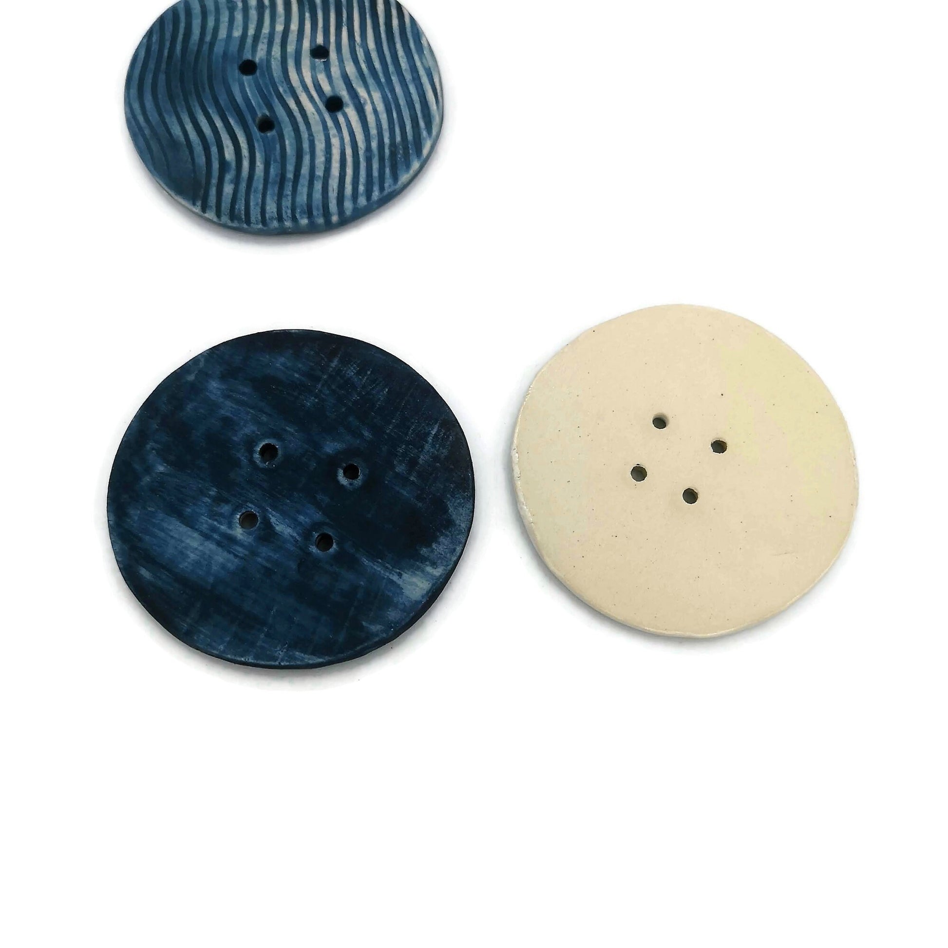 6Pc 65mm Giant Sewing Buttons, Handmade Ceramic Coat Buttons With Flower And Waves Design, Decorative Novelty Buttons for Crafts Extra Large - Ceramica Ana Rafael