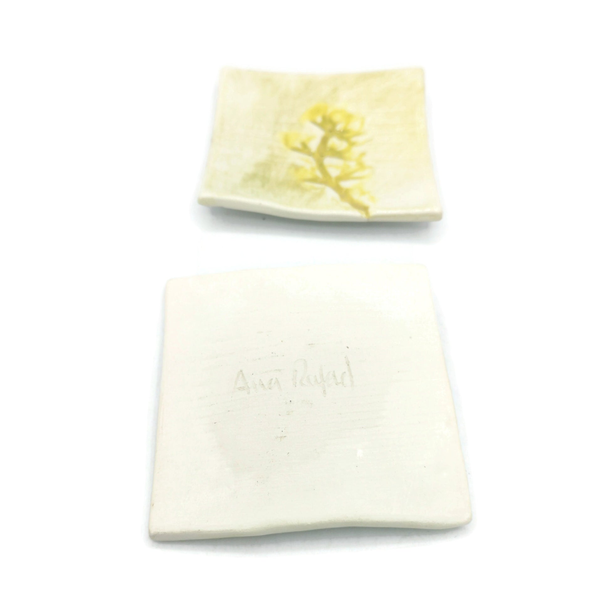 2Pc Handmade Ceramic Decorative Plate, Clay Trinket Dish, Small Square Shape Unique Ring Holder Dish, Mom Birthday Gift From Daughter - Ceramica Ana Rafael