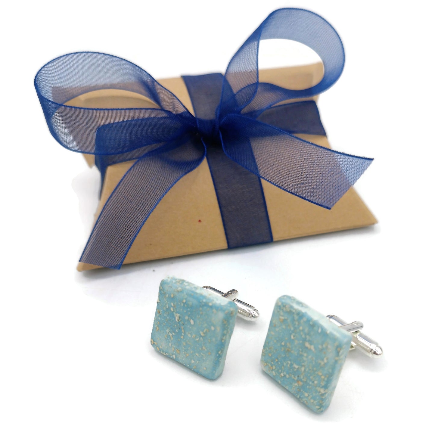 Handmade ceramic gold cufflinks for dad, 9th anniversary gift for husband, Fathers Day Gift From Daughter, Step Dad Gift - Ceramica Ana Rafael