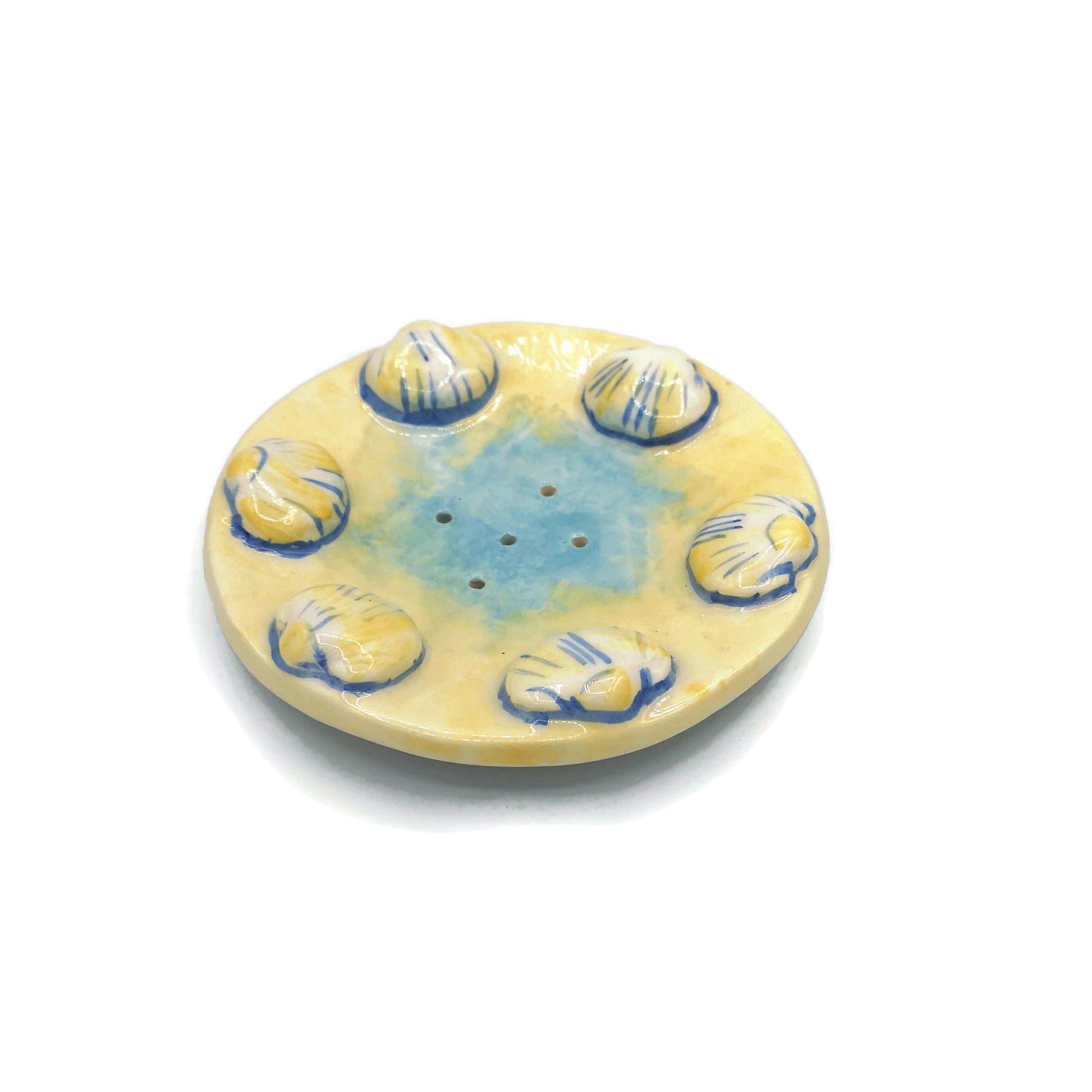 Seashell Draining Ceramic Soap Dish With Drain Holes, Zero Waste Bathroom Accessories, Clay Soap Saver, Soap Bar Holder - Ceramica Ana Rafael