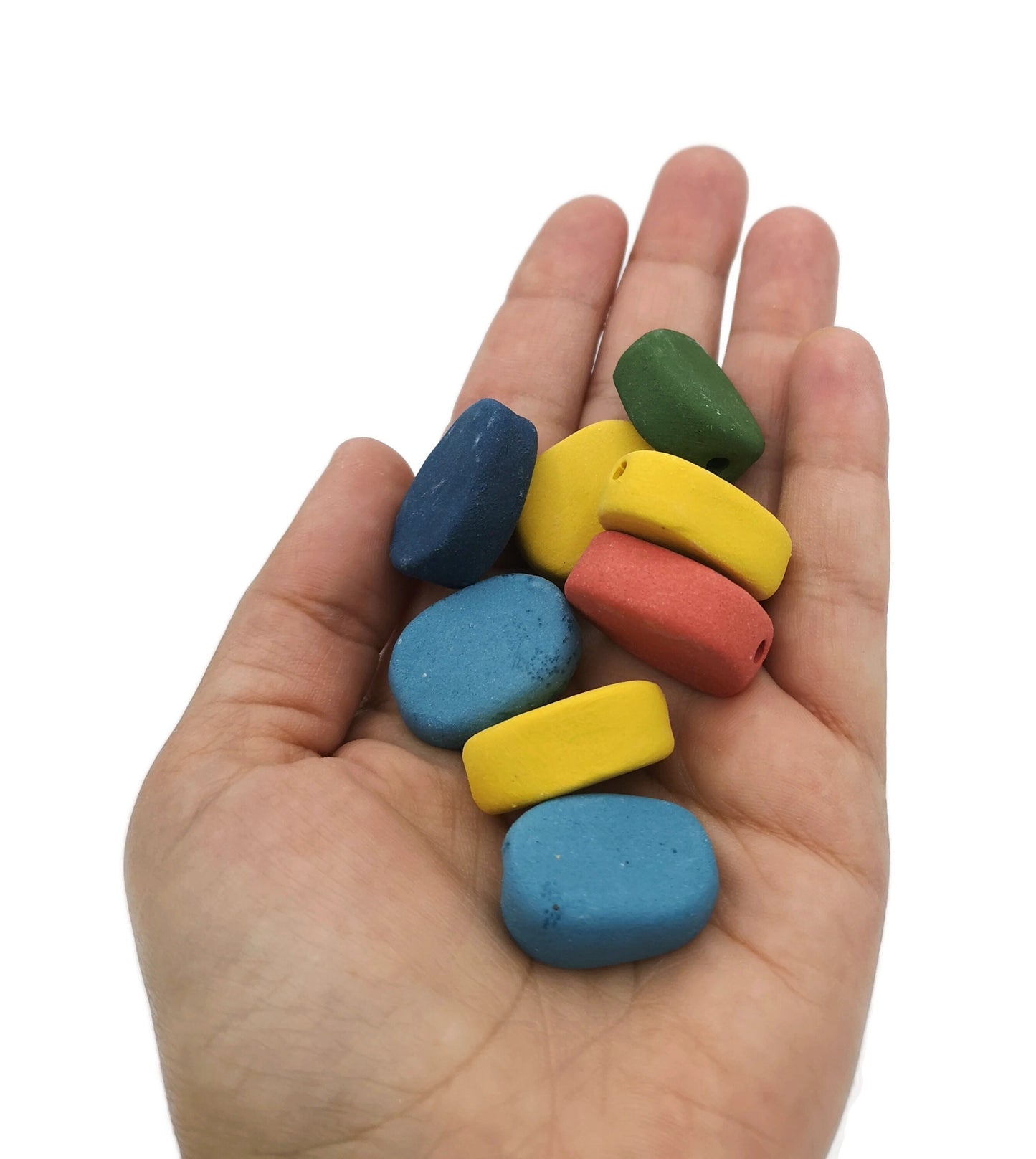 8Pc Etra Large Handmade Ceramic Beads For Jewelry Making, 2 mm Hole Assorted Matte Oval Shaped Beads For Macrame, Colorful Clay Beads - Ceramica Ana Rafael