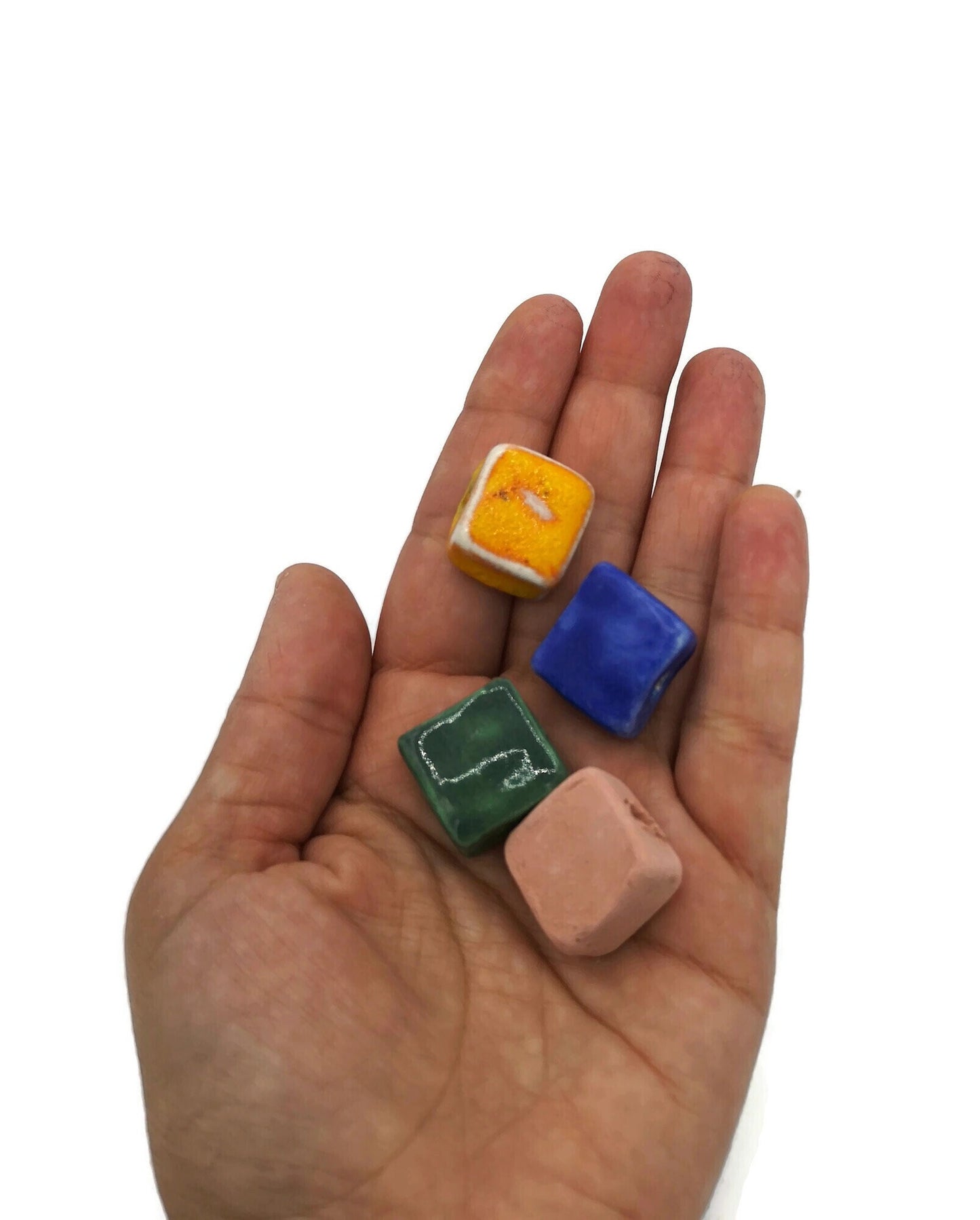 Set Of 4 Assorted Beads, Clay Beads For Crafts, Handmade Ceramic Macrame Beads, Square Shape Large Beads, Unusual Pottery Beads - Ceramica Ana Rafael