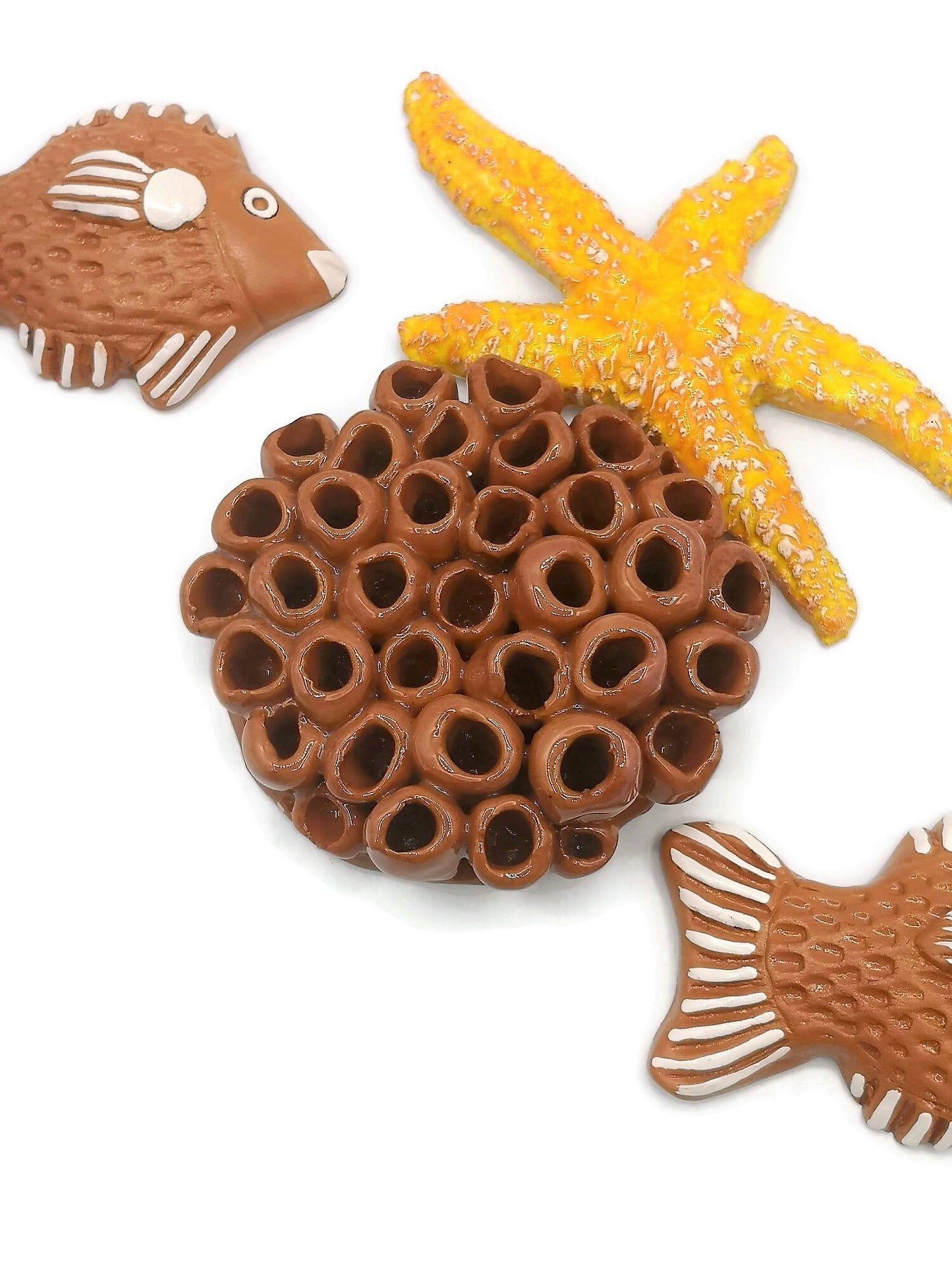 Handmade Ceramic Coral Wall Hanging, Unique Terracotta Artisan Pottery Wall Decor Beach Themed, Unique Ocean Wall Art For Home Decor - Ceramica Ana Rafael