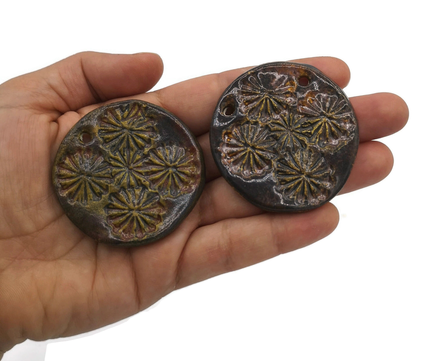 Large Flower Charms For Jewelry Making, Unique Handmade Ceramic Necklace Pendant With Poppy Design, 2 Holes Cute Eclectic Artisan Clay Charm - Ceramica Ana Rafael