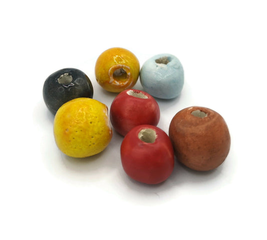 MIXED BEADS, DECORATIVE Beads, Set of 7 Handmade Ceramic Beads For Jewelry Making Or Crafts, Unique Macrame Clay Round Bubblegum Beads - Ceramica Ana Rafael