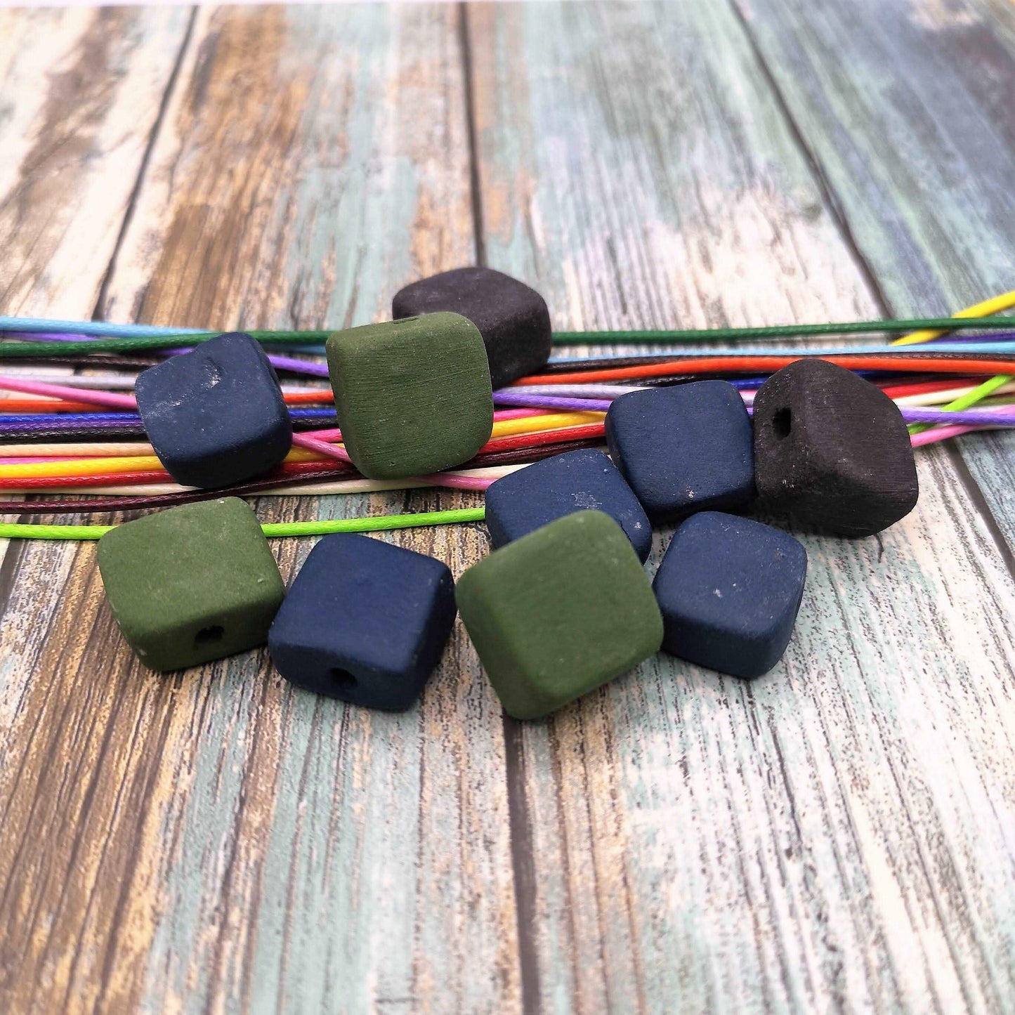 10Pc 15mm Ceramic Beads For jewelry Making 2mm Hole, Matte Square Clay Beads, Unique Assorted Beads Set Square Shape, Large Handmade Beads