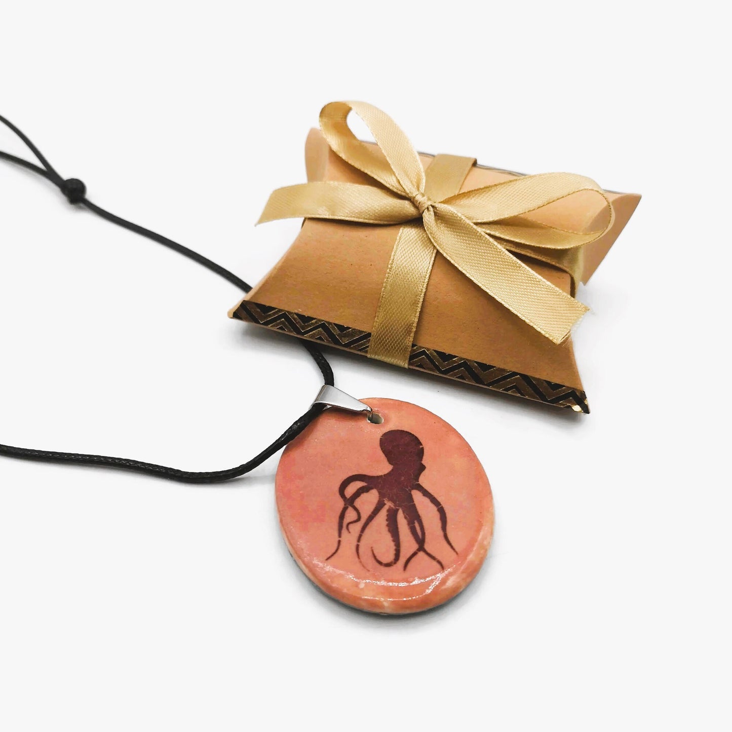 Handmade Ceramic Octopus Necklace Pendant For Woman, Hand Painted pink Necklace For Her, Artisan Jewelry Birthday Gift Idea W/ Gift Box - Ceramica Ana Rafael