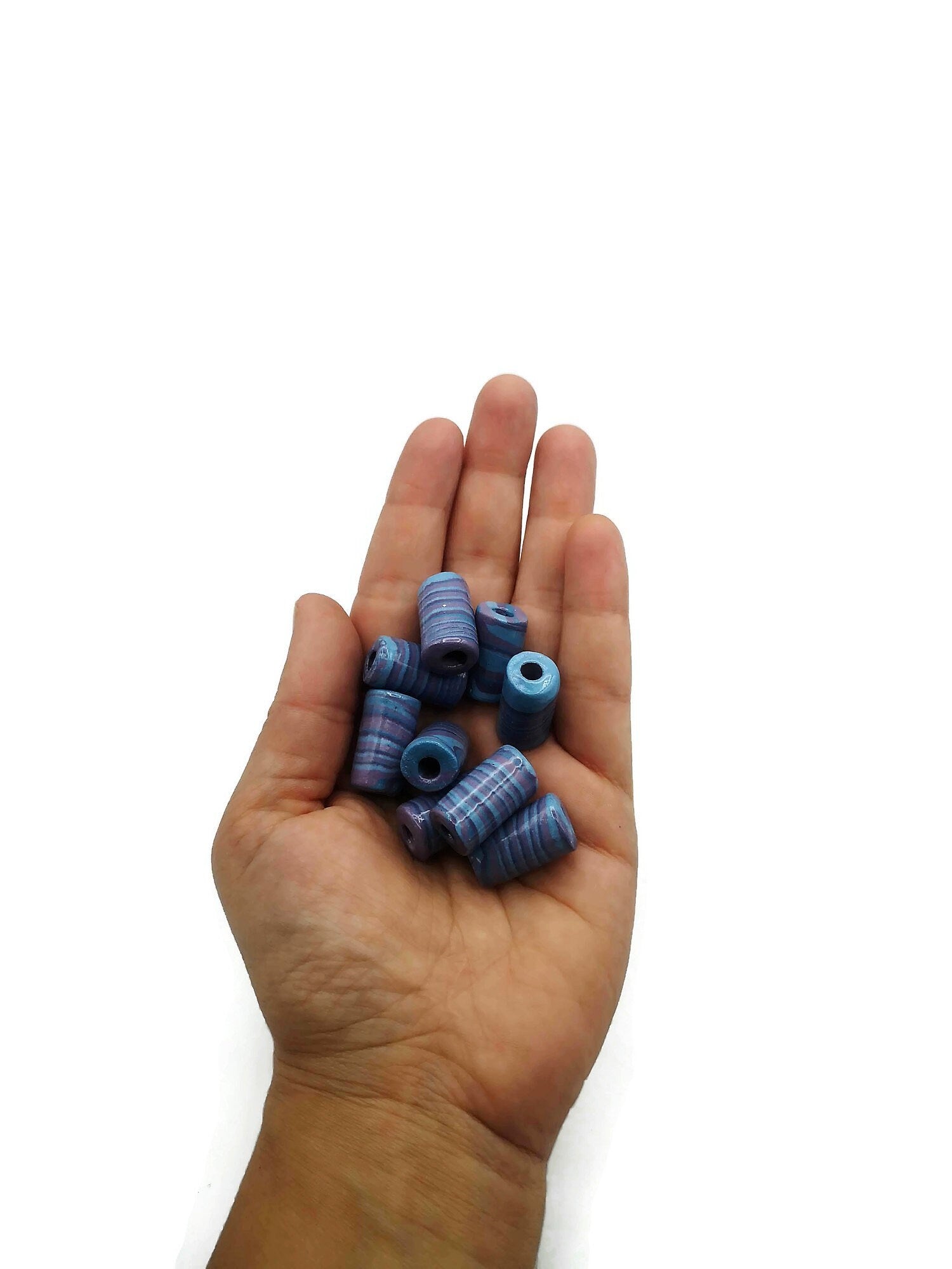 1 Pc Large Handmade Ceramic Tube Beads for Jewelry Making, Artisan Purple and Blue Macrame Beads 4mm Hole, Unique Beard Beads for Hair Braid - Ceramica Ana Rafael