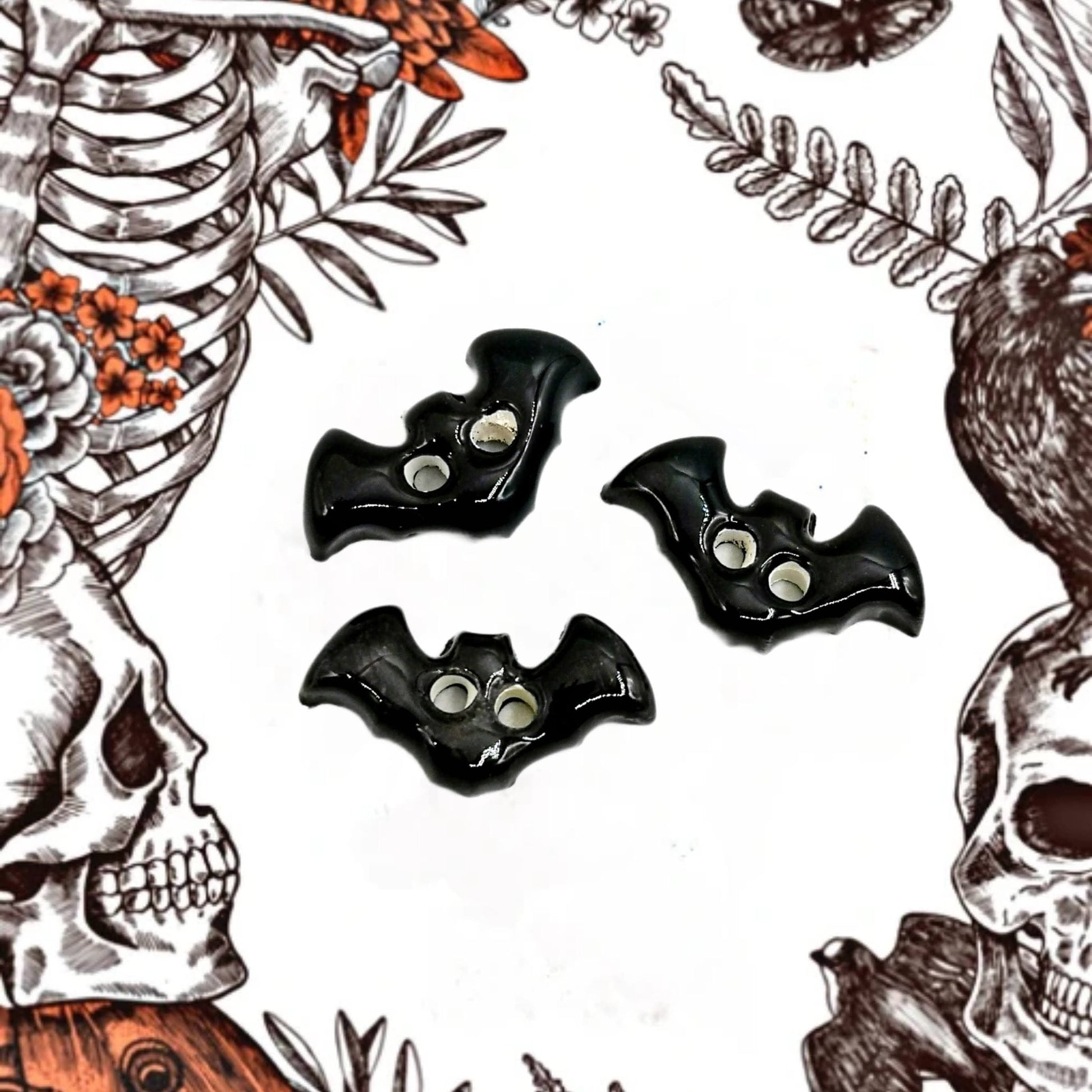 3Pcs Handmade Ceramic Black Bat Sewing Buttons For Halloween Costumes or Home Decor, Extra Large Novelty Accessories For Clothing Finishes - Ceramica Ana Rafael