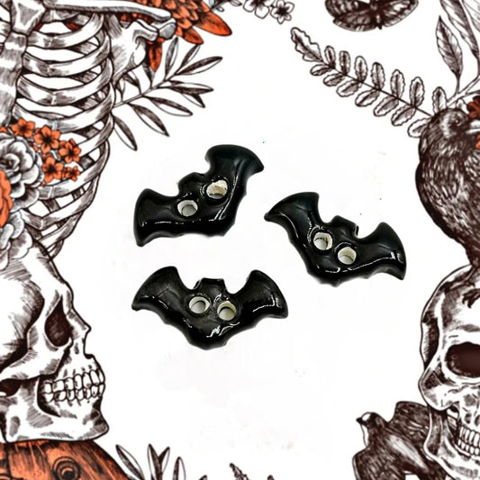 3Pcs Handmade Ceramic Black Bat Sewing Buttons For Halloween Costumes or Home Decor, Extra Large Novelty Accessories For Clothing Finishes - Ceramica Ana Rafael