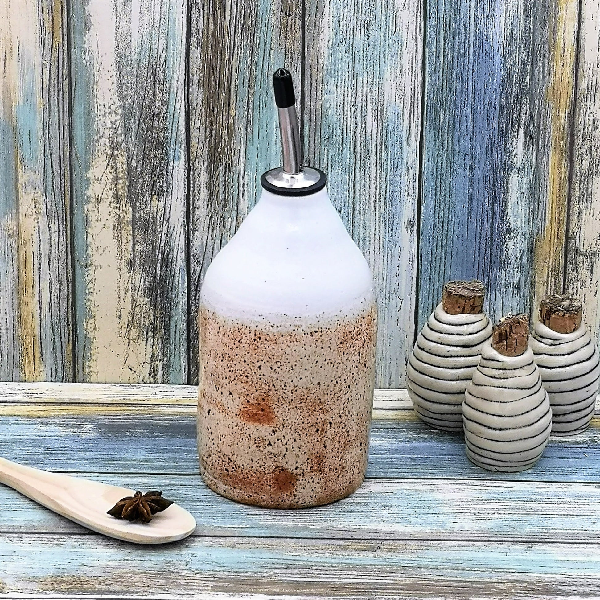 hand thrown pottery olive oil dispenser handmade ceramics, housewarming Gift First Home cooking gifts, speckled stoneware Olive Oil Cruet - Ceramica Ana Rafael
