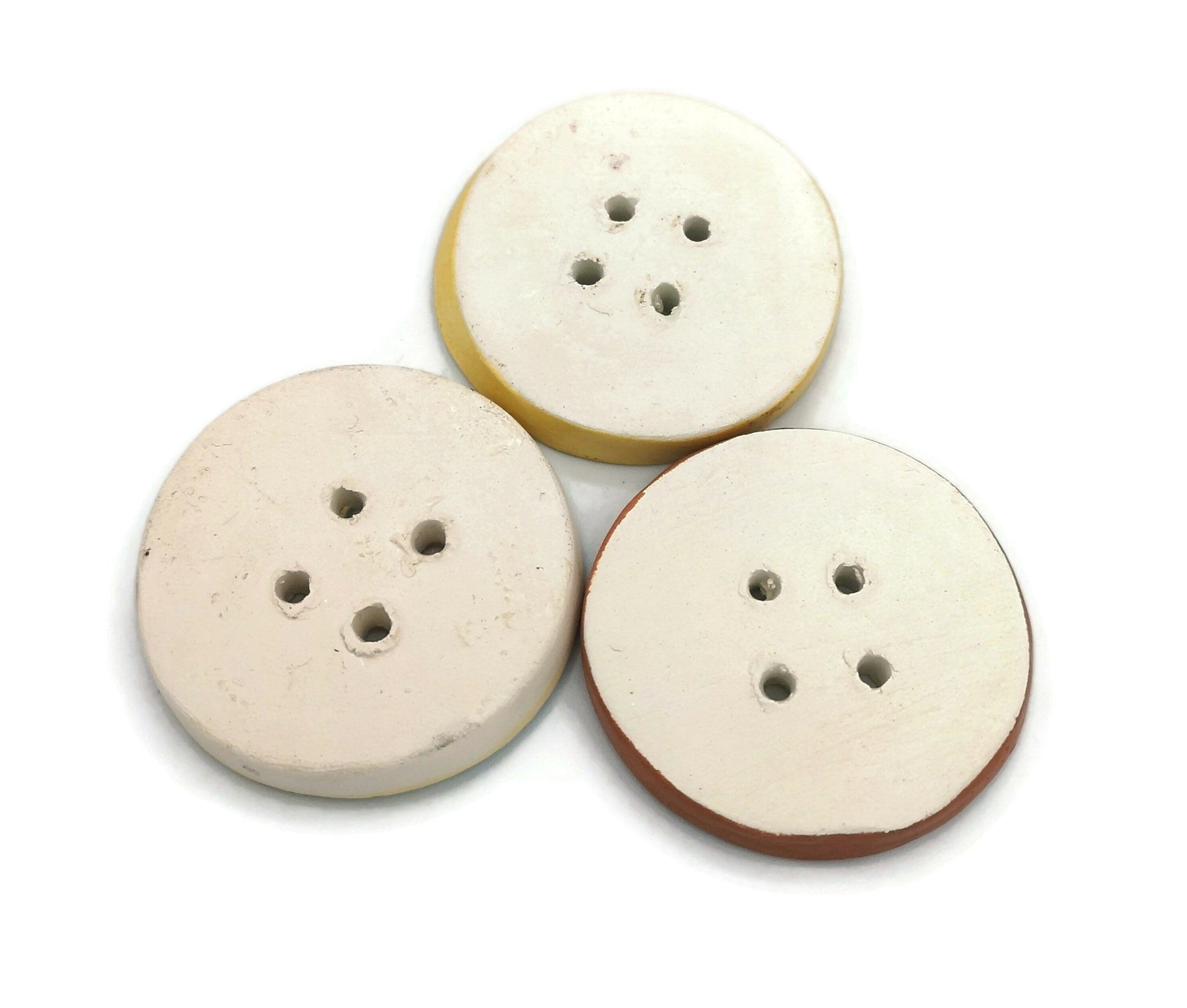 3Pc 45mm Extra Large Handmade Ceramic Novelty Sewing Buttons, Strange And Unusual Hand Painted Clay Buttons Lot Round Coat Button Decorative - Ceramica Ana Rafael