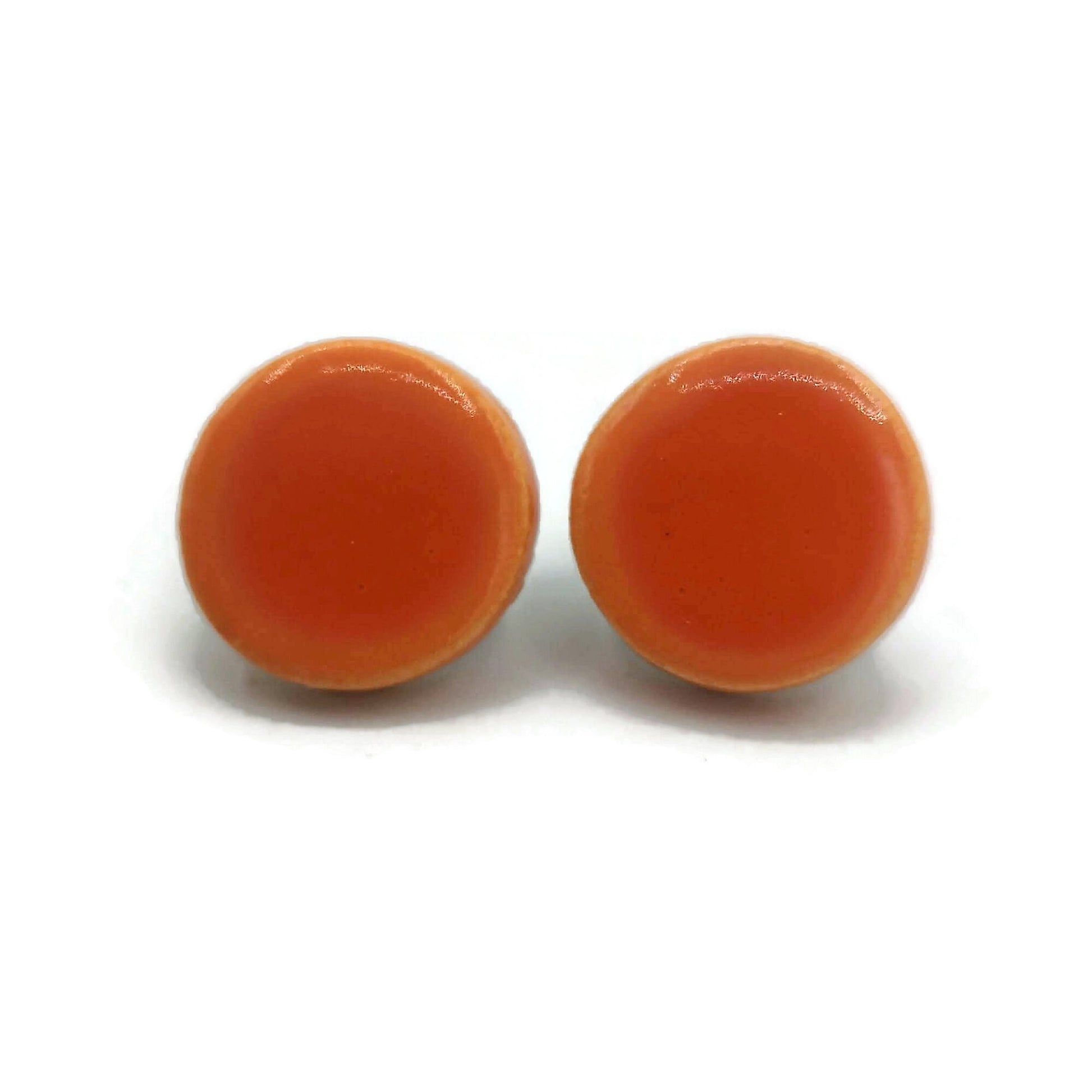 CLAY STUD EARRINGS, Orange Round Shape Designer Earrings, Easter Basket Stuffer For Teen Girl, Ceramic Best Gifts For Her - Ceramica Ana Rafael