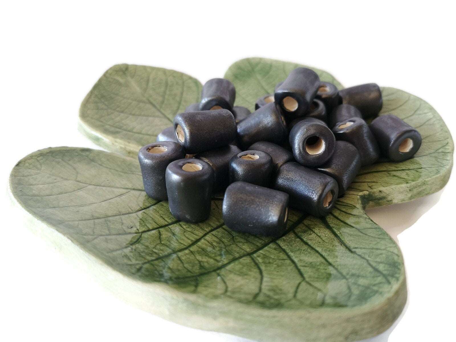 1Pc Silver Black Handmade Ceramic Tube Beads For Jewelry Making, Pony Beads, Best Sellers Beard Beads, Macrame Beads Large Hole