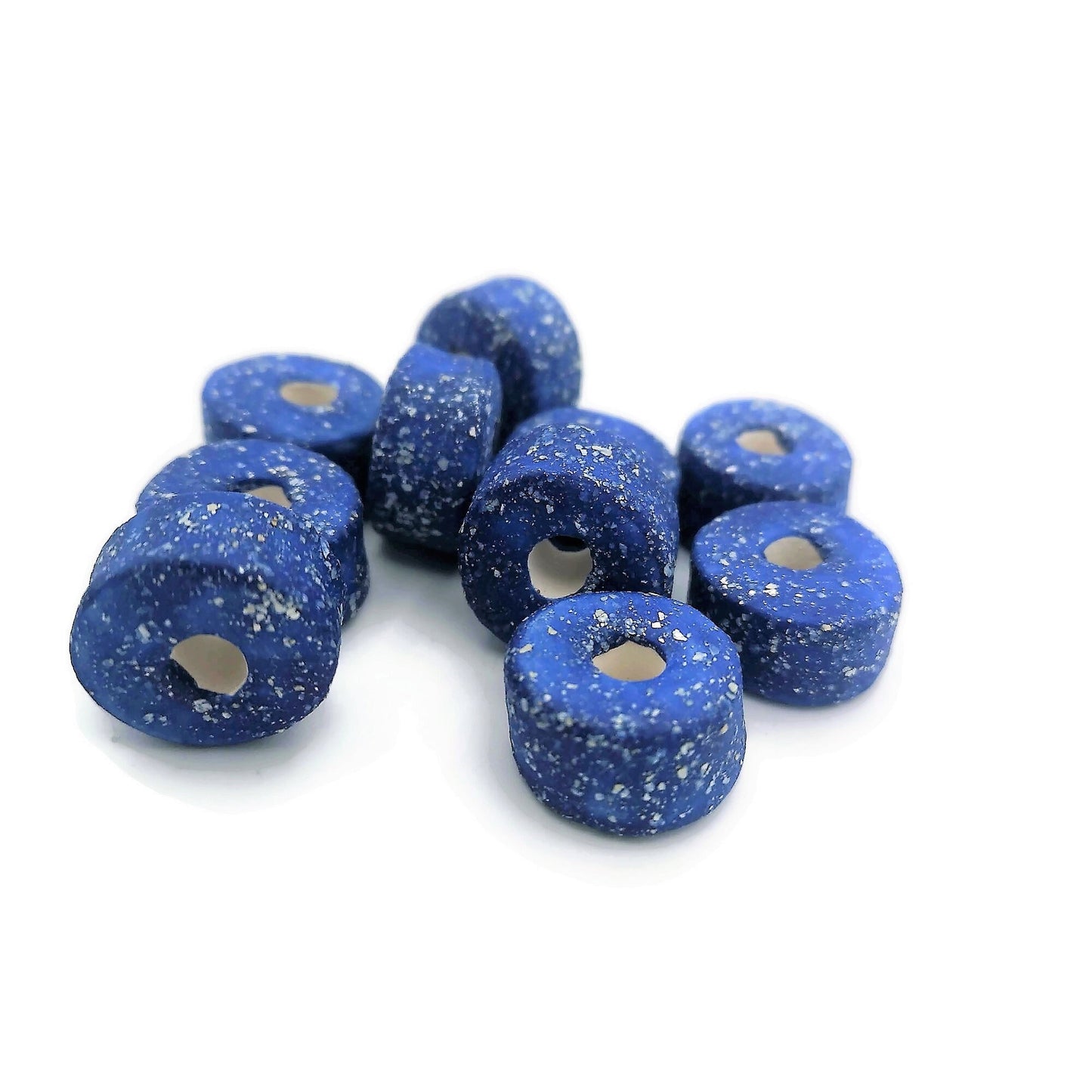 Handmade Ceramic Beads Jewelry Making, 5 Pcs Clay Beads Large Hole, Porcelain Dreadlock Beads, Unique Donut Beard Bead Unusual - Ceramica Ana Rafael