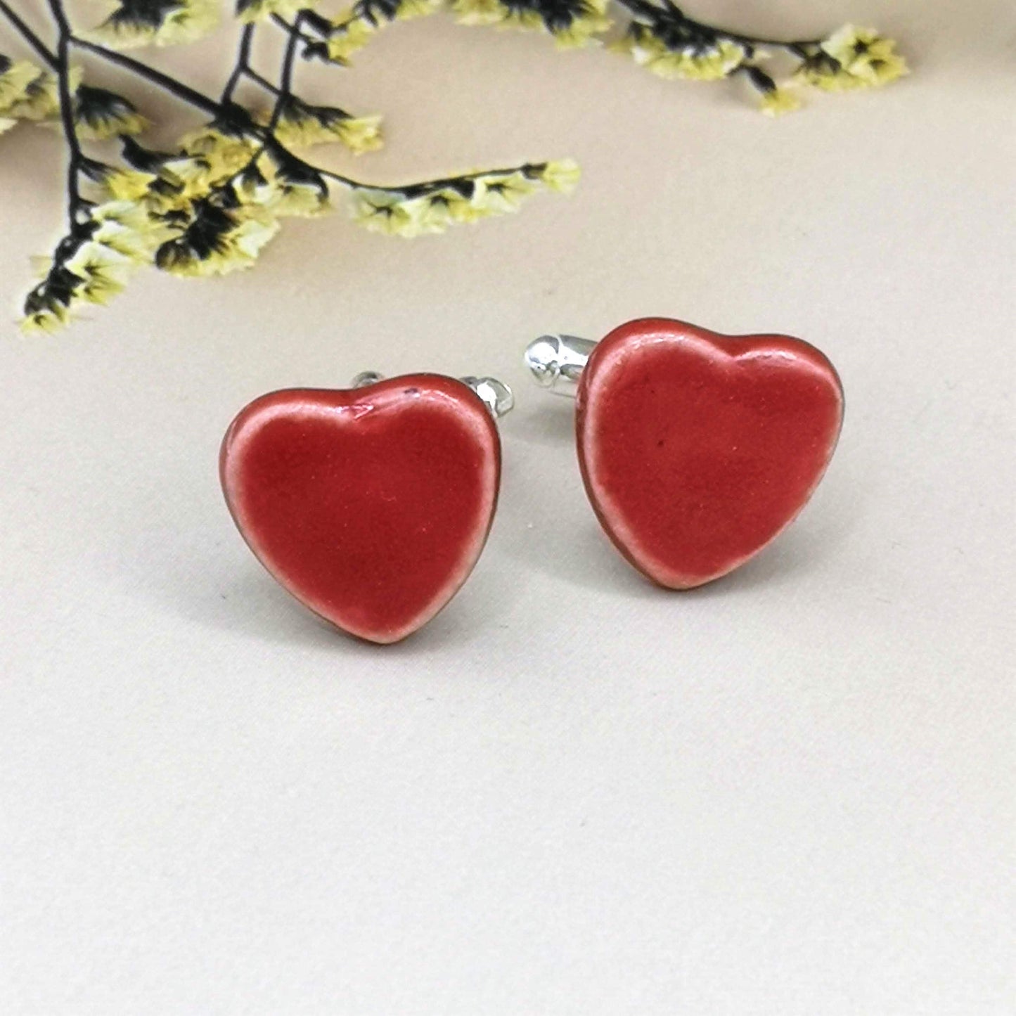 Red Heart CuffLinks For Men, Best Valentines Day Gifts For Him, 9th Wedding Anniversary Gift For Husband, Cute Boyfriend Birthday Gift - Ceramica Ana Rafael