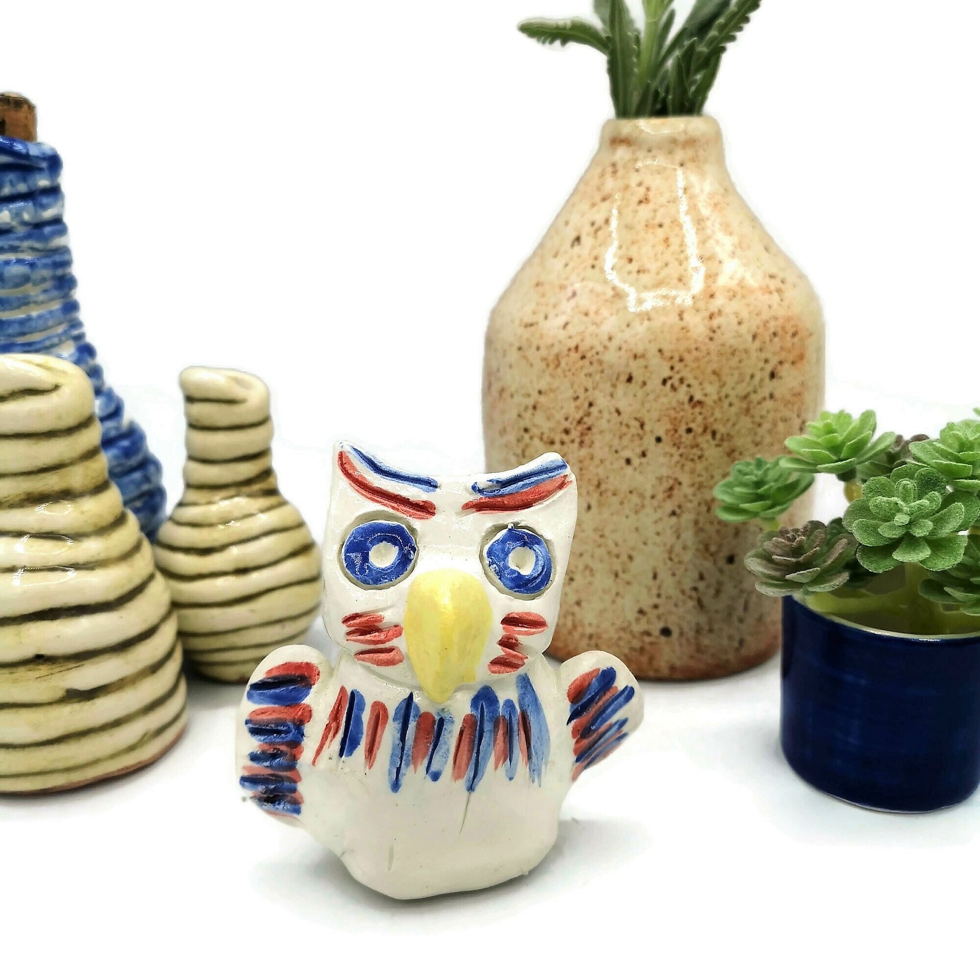 Ceramic Sculpture For Table, Owl Figurine Modern Clay Sculpture Graduation Gift, Housewarming Gift First Home, Bird Sculpture - Ceramica Ana Rafael