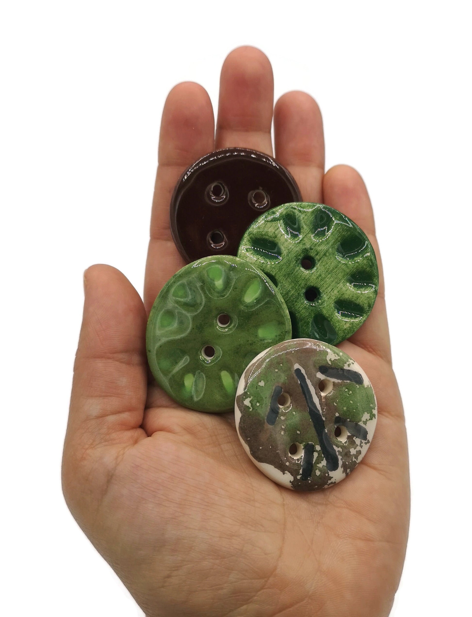 4Pc 40mm Extra Large Round Buttons For Blouse, Decoratice Coat Buttons, Fall Design Handmade Ceramic Sewing Supplies And Notions Purse Clasp - Ceramica Ana Rafael