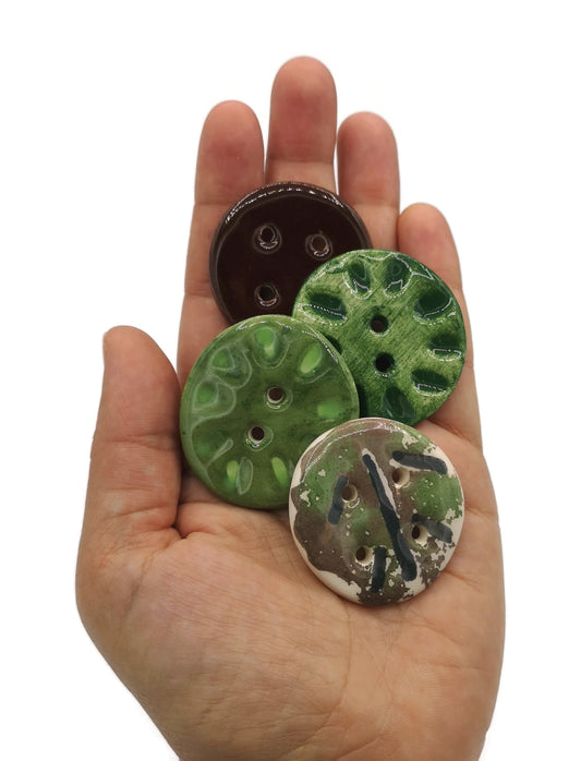 4Pc 40mm Extra Large Round Buttons For Blouse, Decoratice Coat Buttons, Fall Design Handmade Ceramic Sewing Supplies And Notions Purse Clasp - Ceramica Ana Rafael
