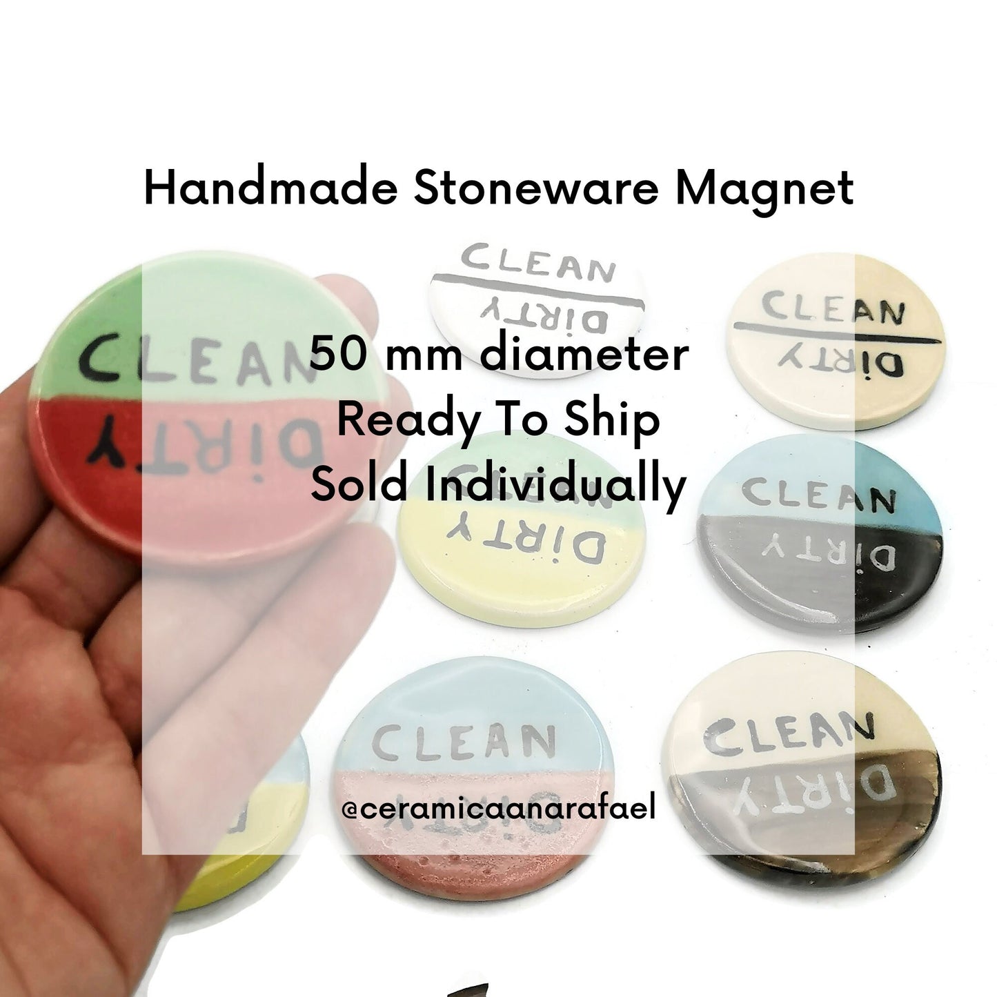 Large Clean Dirty Dishwasher Magnet, Handmade Ceramic Round Refrigerator Magnet, Housewarming Gift First Home Most Sold Items - Ceramica Ana Rafael