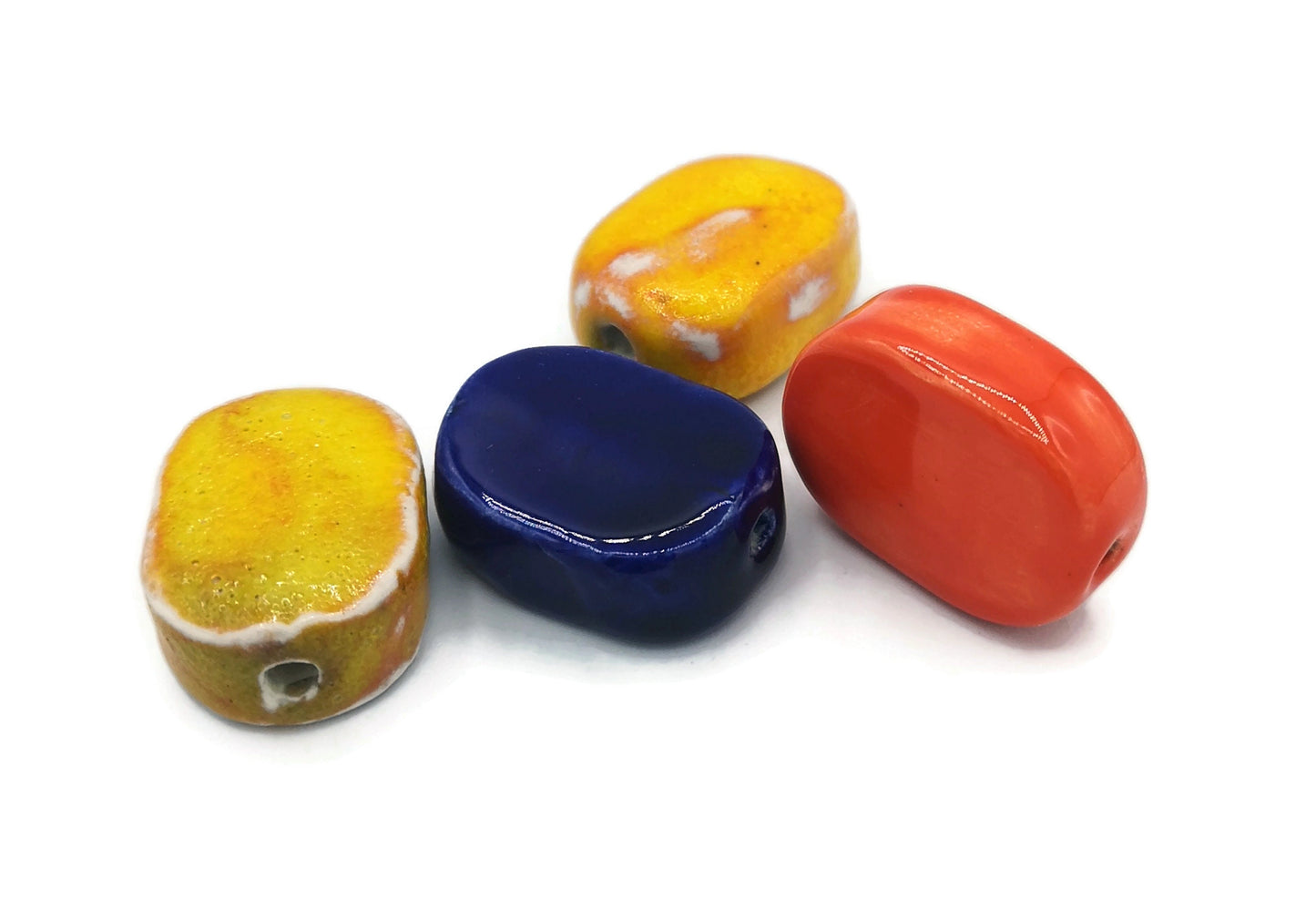 Handmade Ceramic Beads, Assorted Set Of 4 Clay Beads For Jewelry Making, For Pendant necklace, Unique Unusual large Beads - Ceramica Ana Rafael