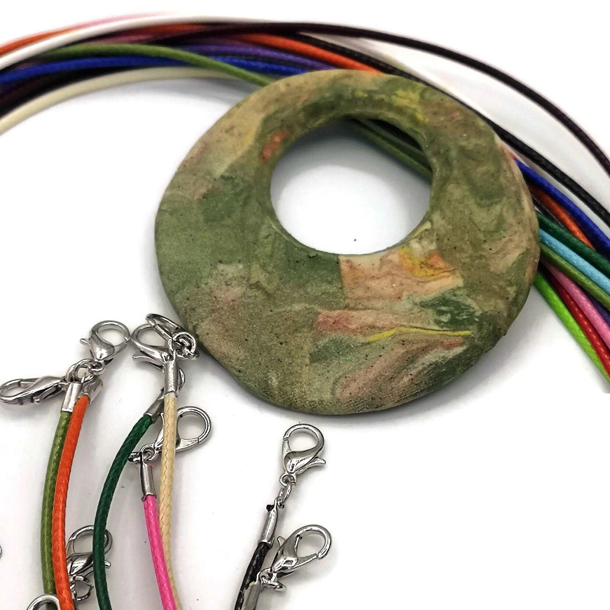 1Pc 60mm Matte Green Handmade Ceramic Extra Large Necklace Pendant For Jewelry Making, Round Jumbo Statemant Jewelry Parts, Cute Clay Charm