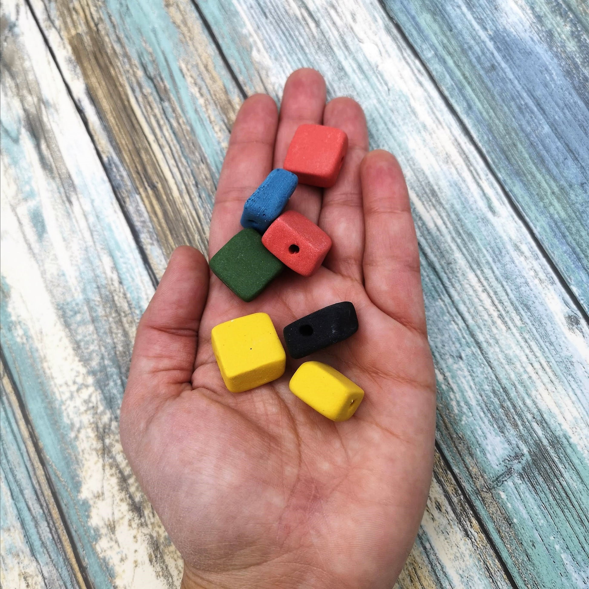 6Pc 15mm Ceramic Beads For Jewelry Making, Matte Assorted Beads For Bracelet, Clay Beads For Crafts, Handmade Macrame Beads Large Hole 2mm - Ceramica Ana Rafael