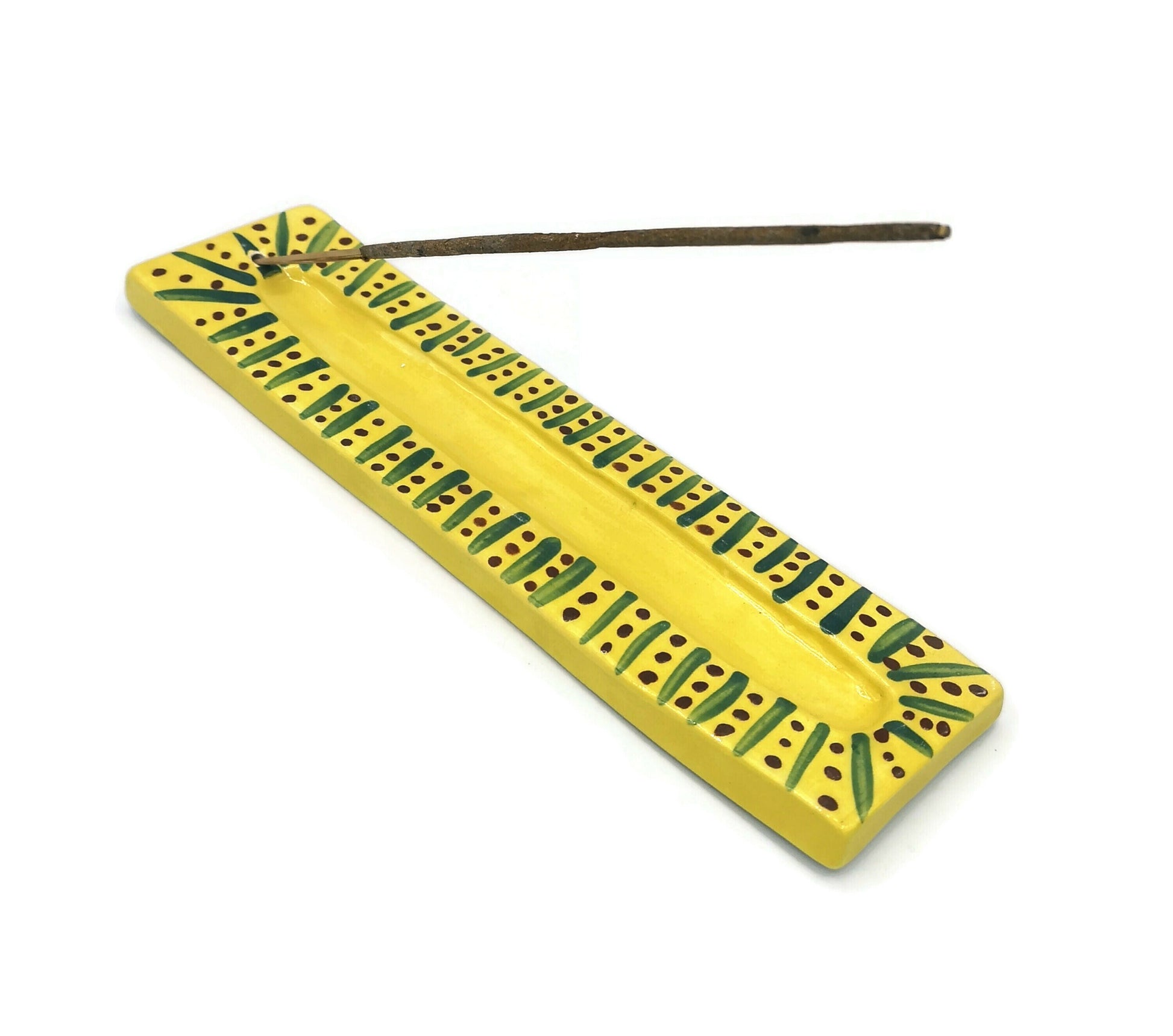 Handmade Ceramic Long Incense Holder, Hand Painted Yellow Pottery Incense Burner Gift For Women, Mom Birthday Gift - Ceramica Ana Rafael
